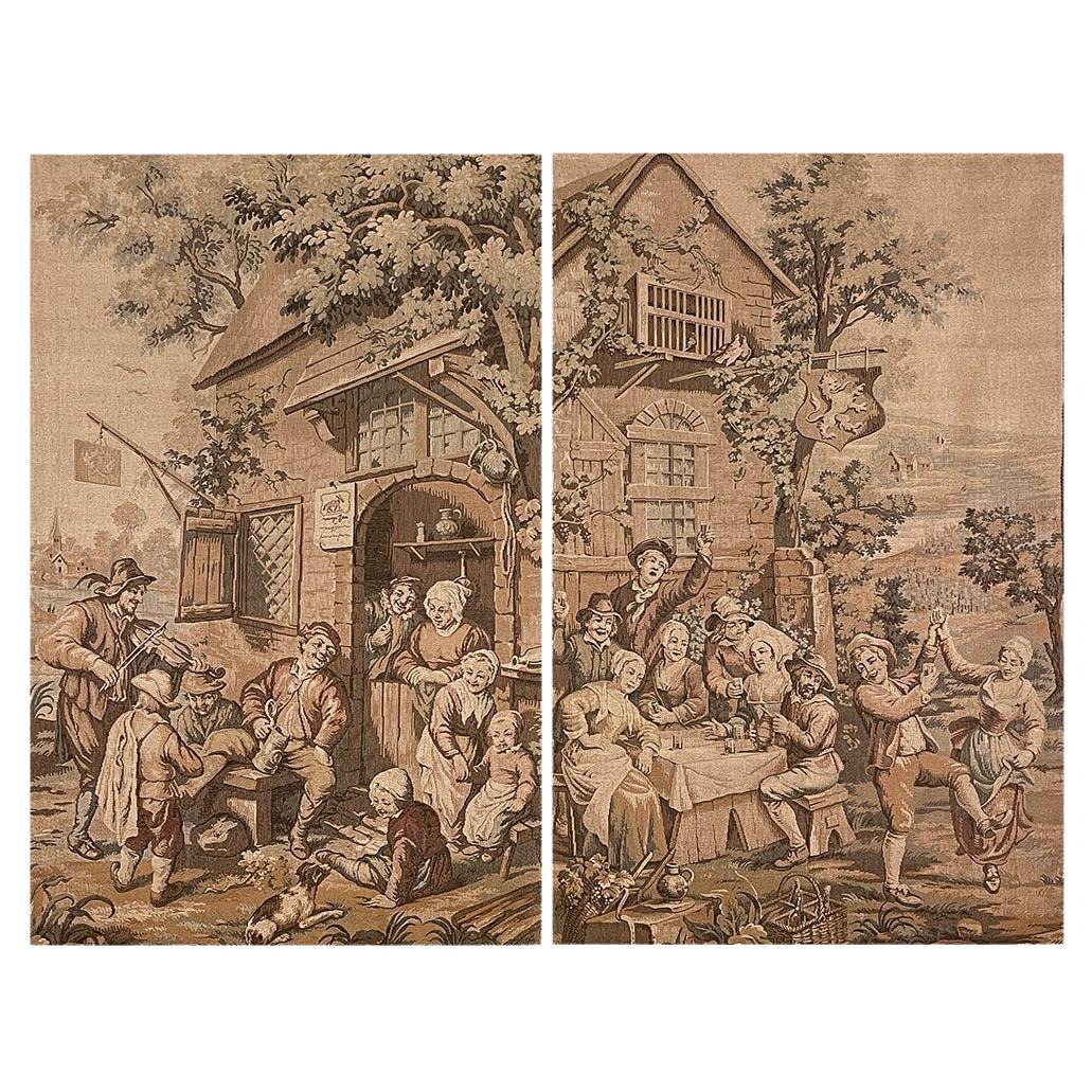 Pair Antique Tapestries After David Teniers the Younger For Sale