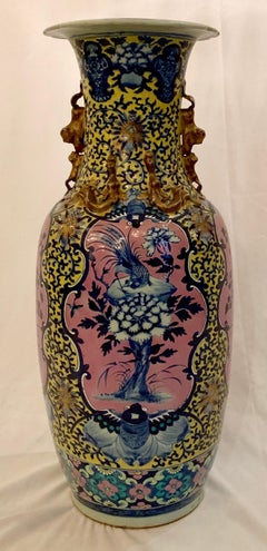 Pair of Antique Temple Urns Chinese Rare Coloring 19th Century