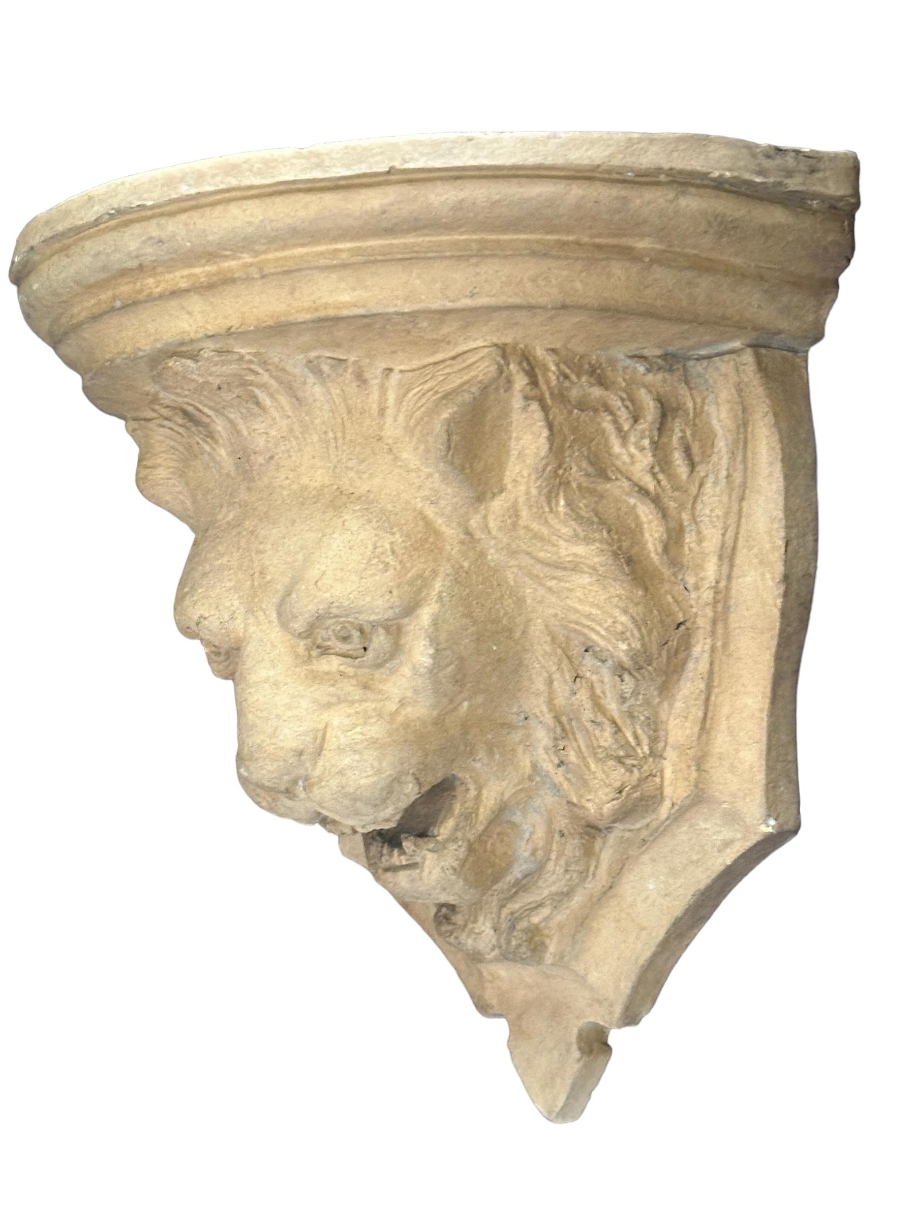 Pair Antique Terracotta Lion Head Wall Consoles Shelves Italy 1910s For Sale 6