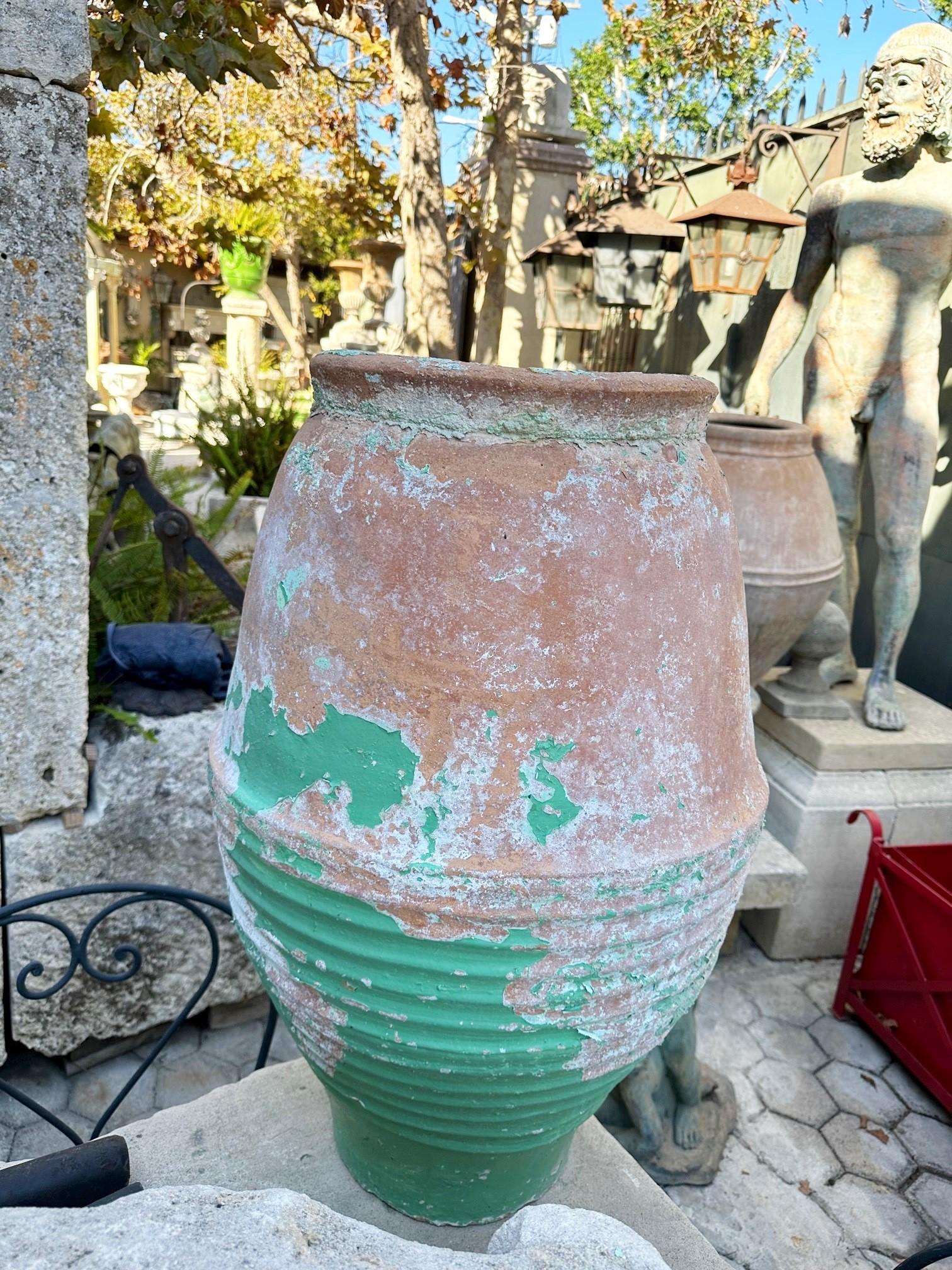 Pair Antique terracotta Rustic Farm Olive Oil Jar Garden Urn pot planter LA CA 9