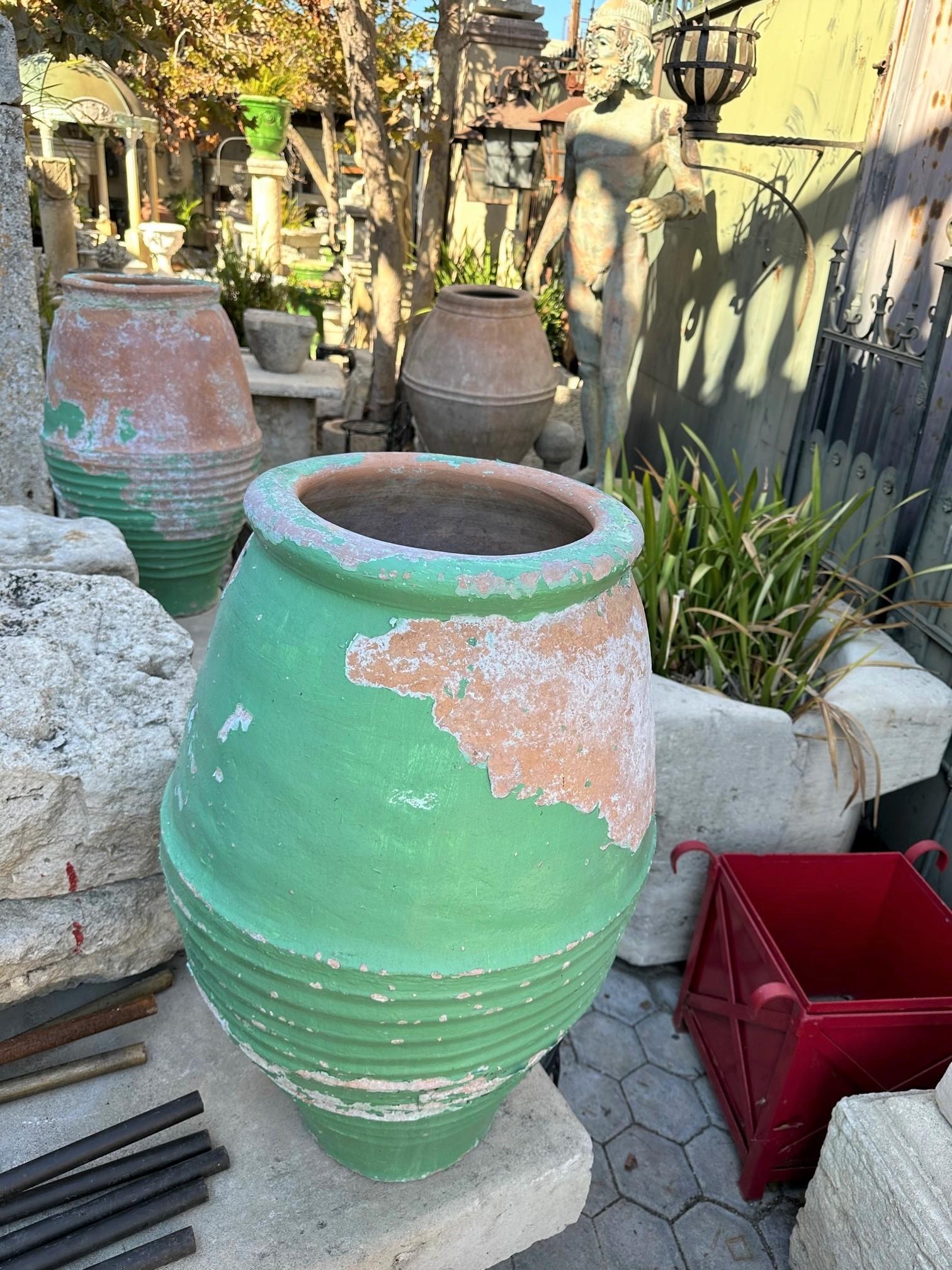 Pair Antique terracotta Rustic Farm Olive Oil Jar Garden Urn pot planter LA CA 12