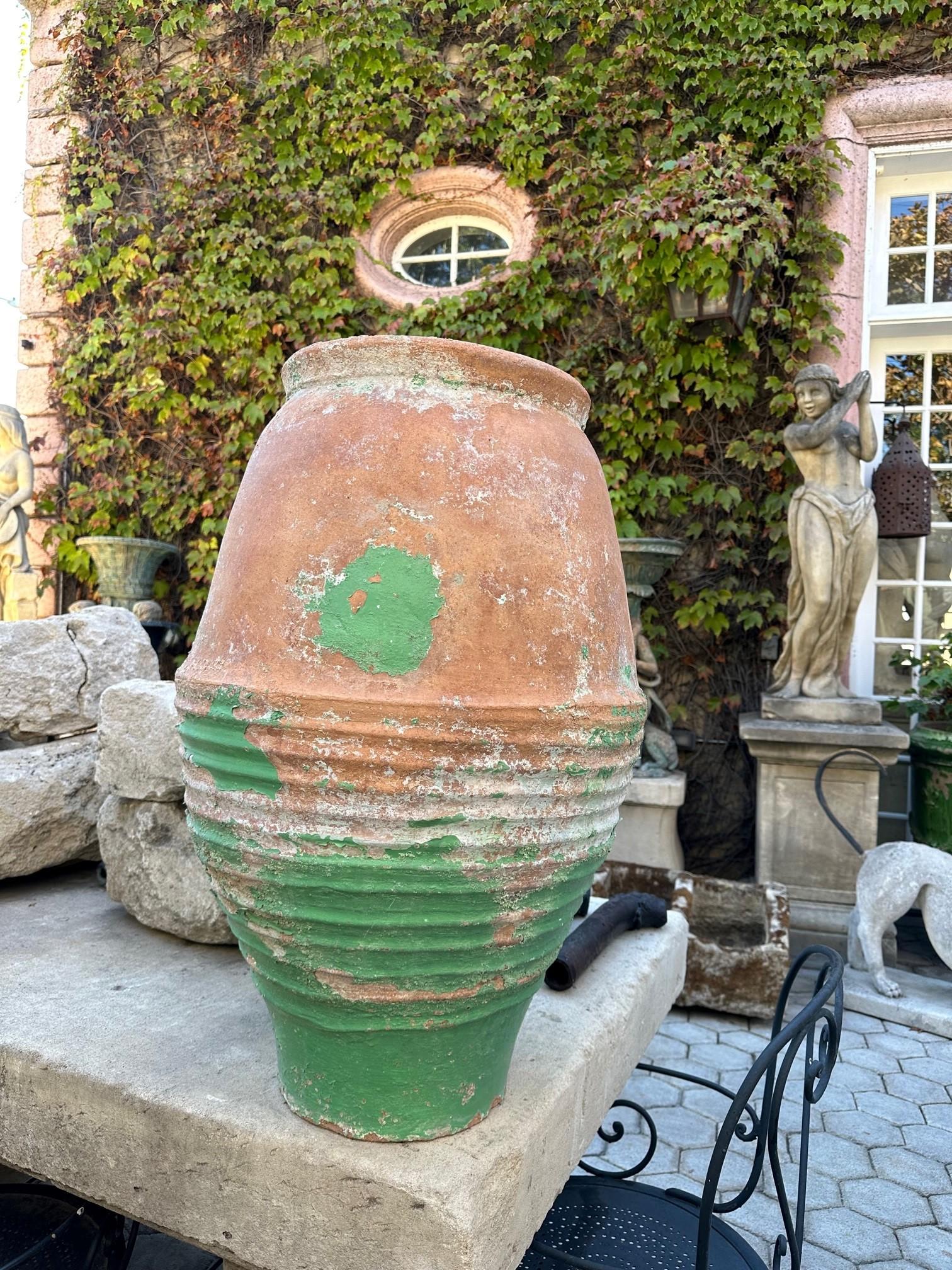 18th Century and Earlier Pair Antique terracotta Rustic Farm Olive Oil Jar Garden Urn pot planter LA CA