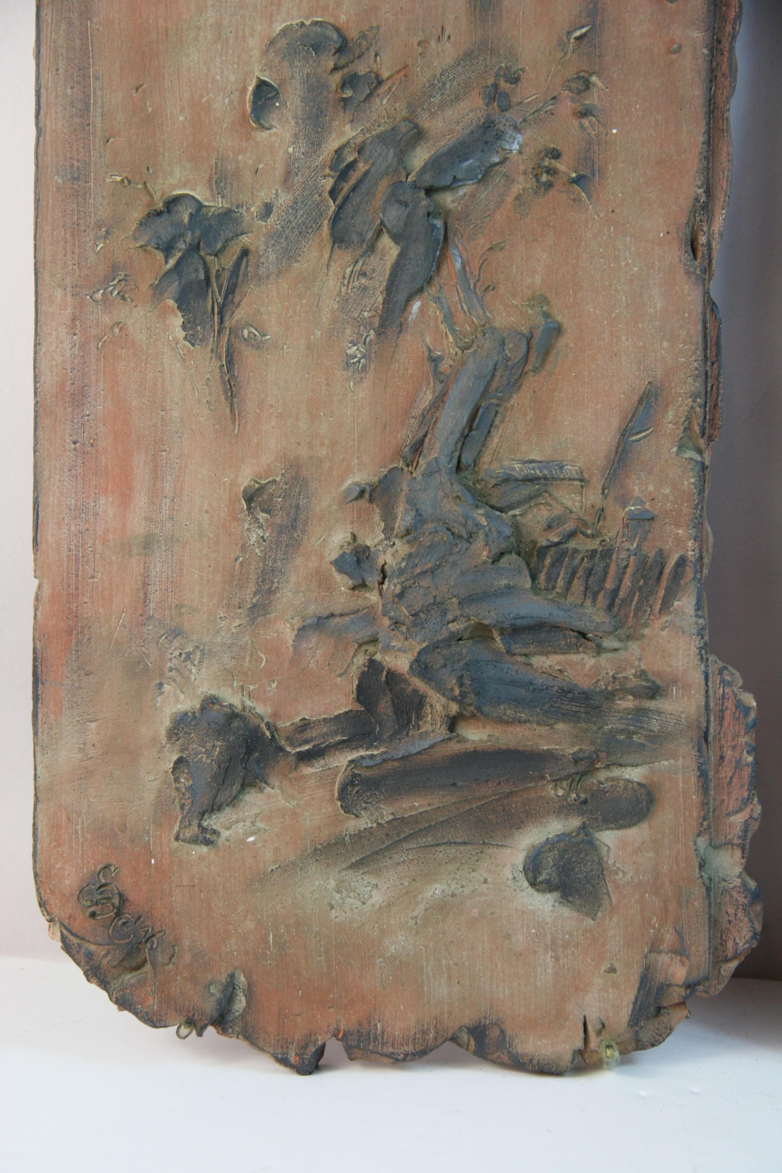 Japanese Pair Antique  Terracotta Wall Panels For Sale 1