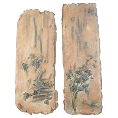 Japanese Pair Antique  Terracotta Wall Panels