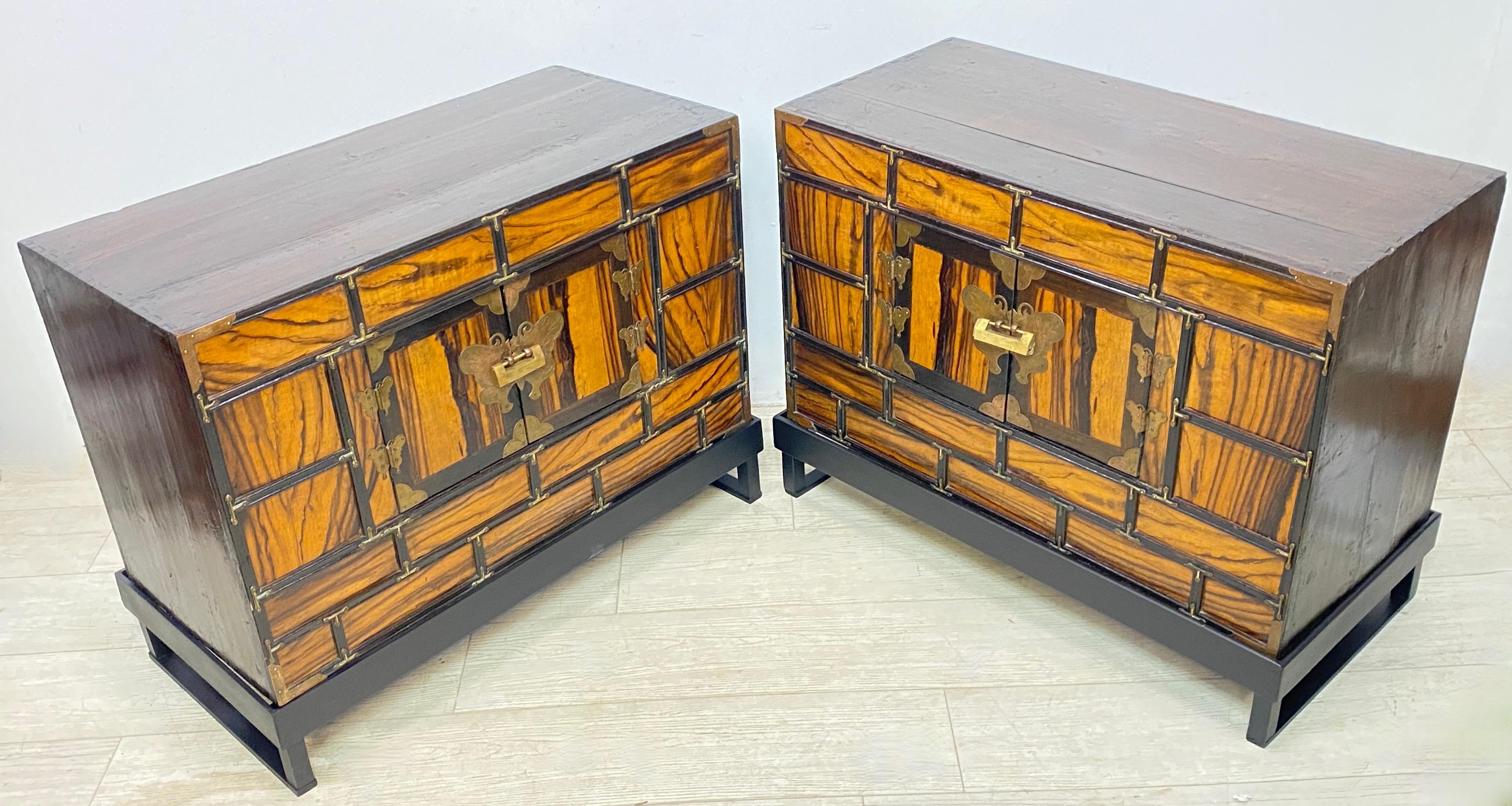 Pair Antique Thai Persimmon Wood and Pine Bed Side Tables / Pillow Cabinets In Good Condition In San Francisco, CA
