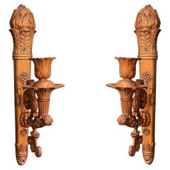 Pair Antique Torch Form Single Light French Empire Style Sconces