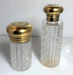 Pair Antique Vermeil Gilt Silver Napoleonic Crest Perfume Bottles, circa 1880
