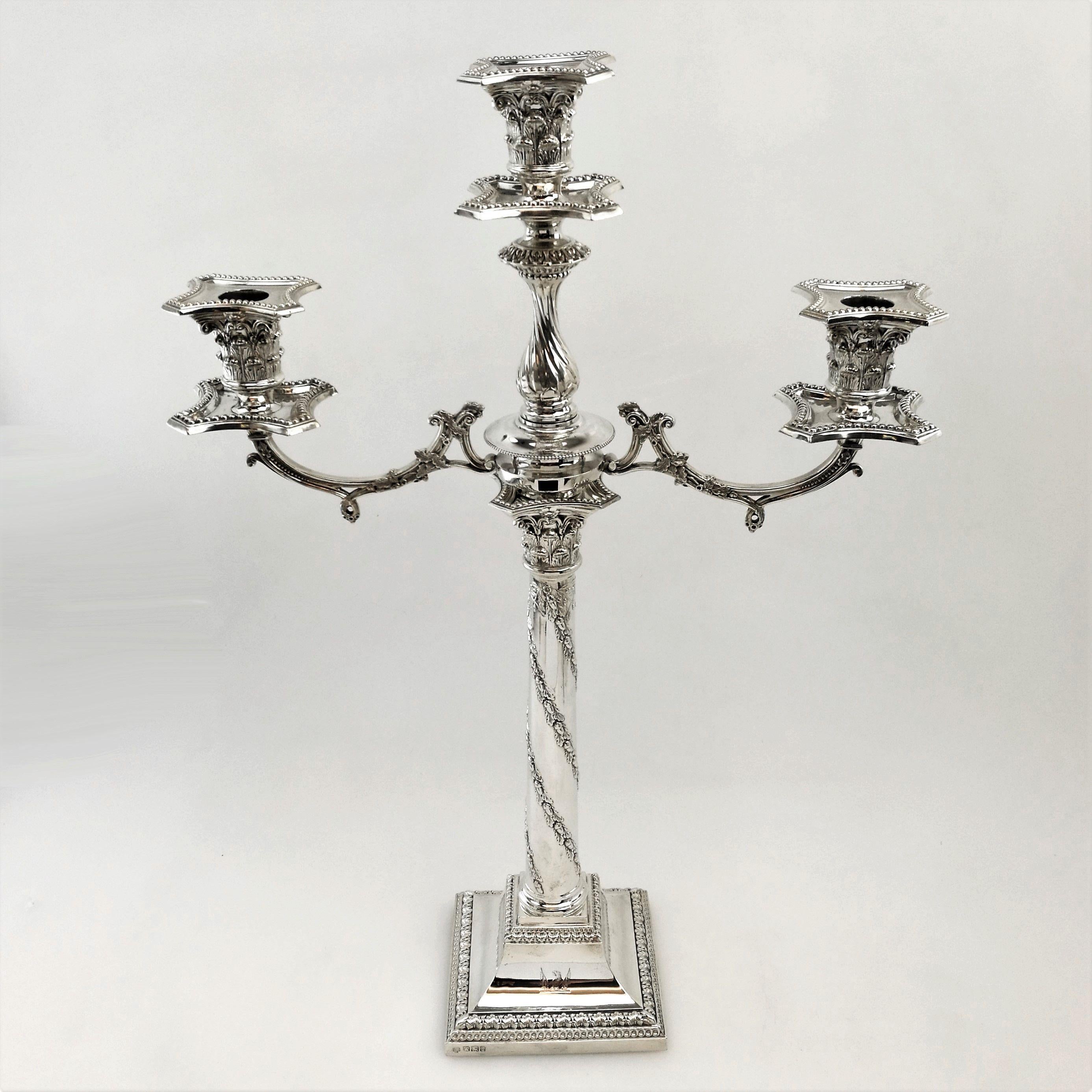 English Pair of Antique Victorian 5-Light Candelabra 1894 '3-Light and Candlesticks'