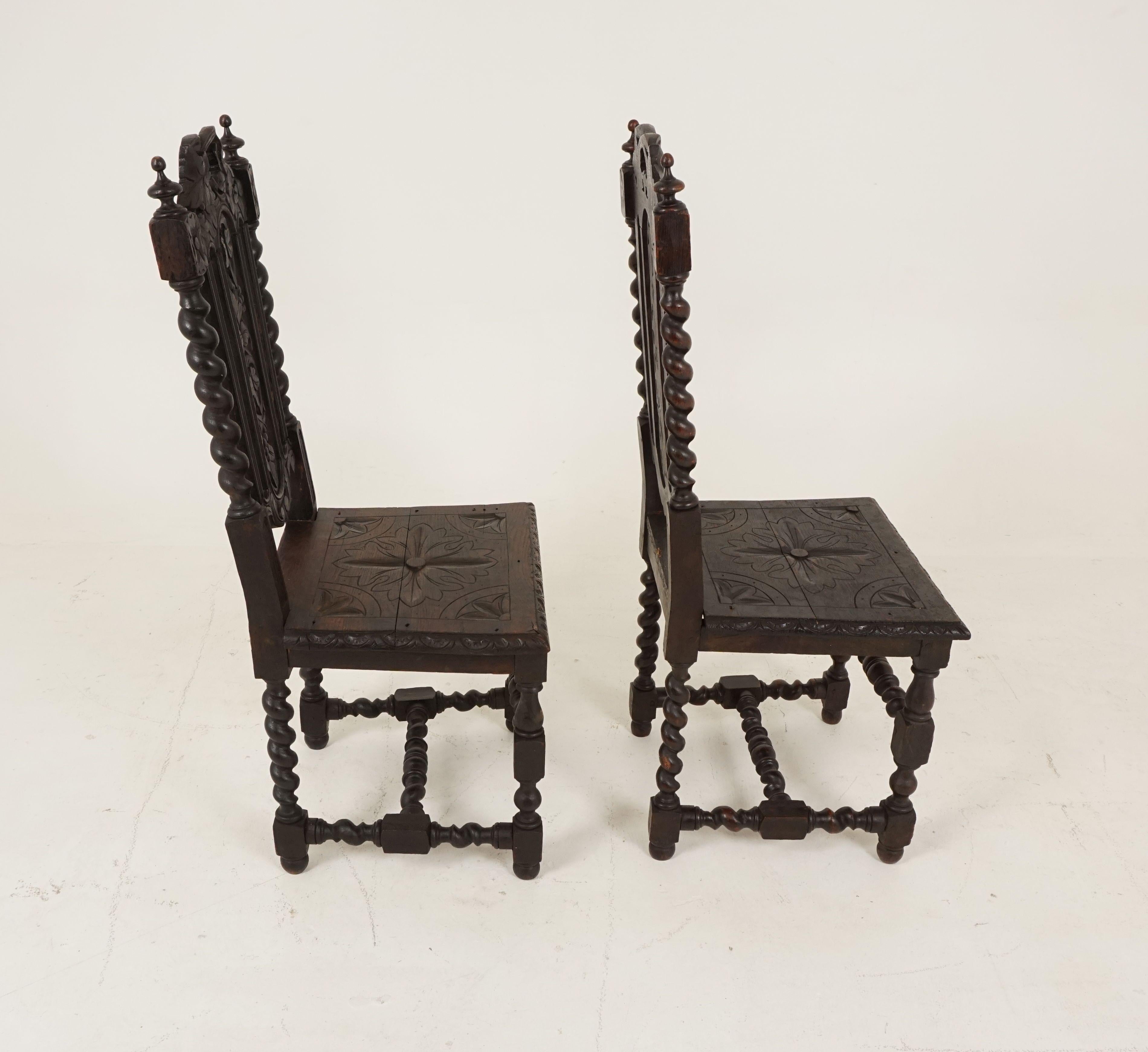 Pair of Antique Victorian Carved Oak Barley Twist Chairs, Scotland 1880, B2484 1