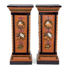 Pareja de pedestales antiguos victorianos ingleses de mayólica Minton