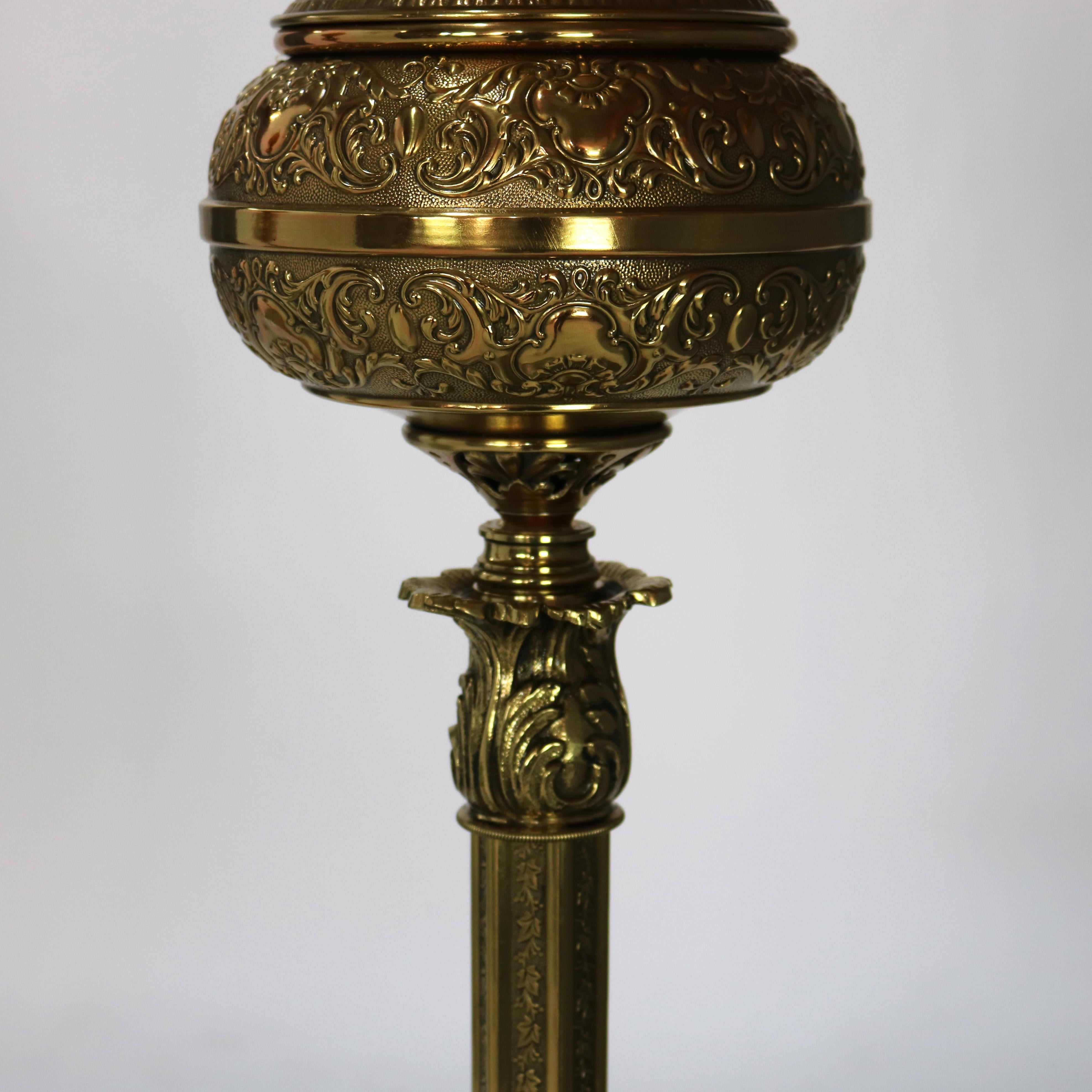 Pair Antique Victorian Gilt Bronze, Brass & Green Onyx Piano Floor Lamps, C1890 4