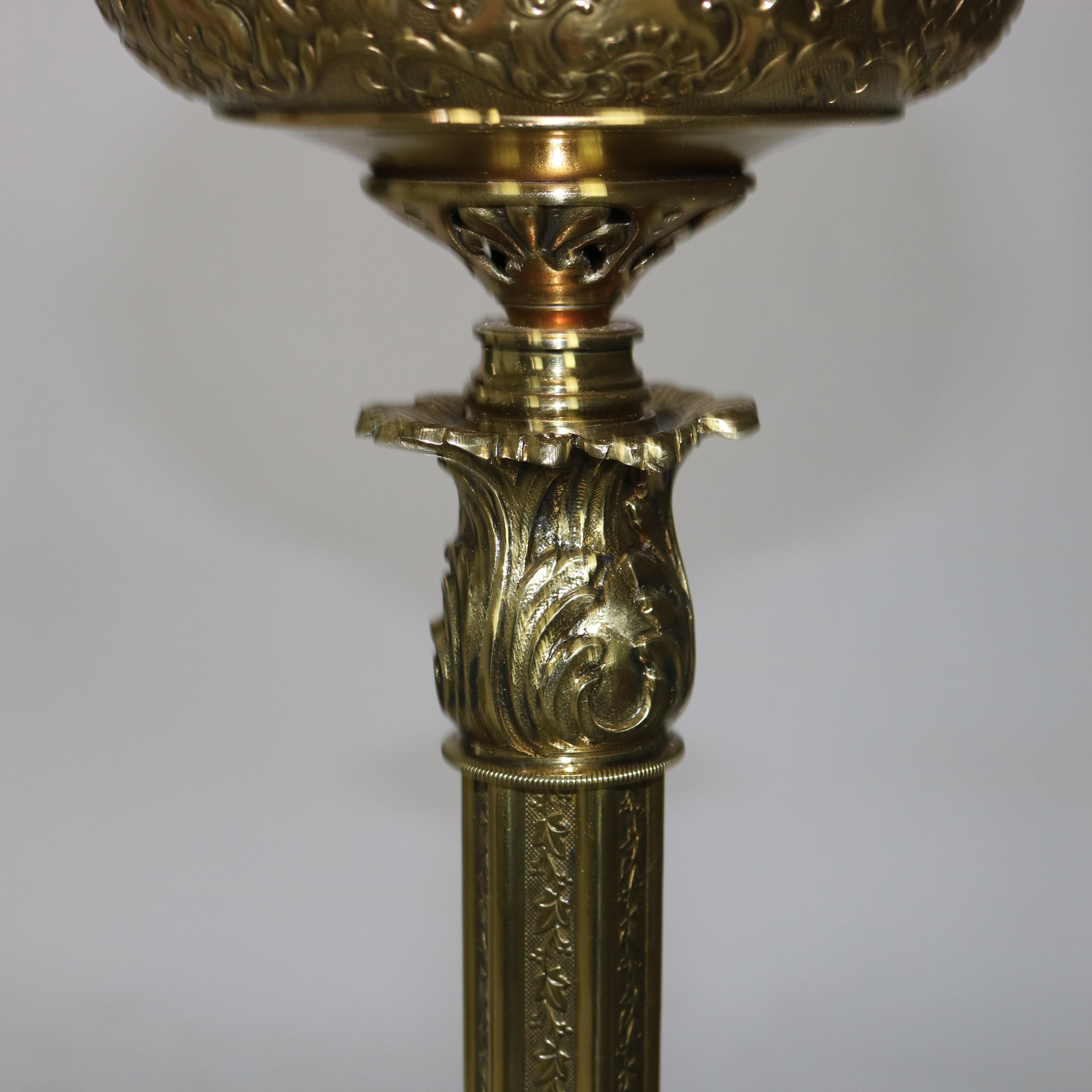 Pair Antique Victorian Gilt Bronze, Brass & Green Onyx Piano Floor Lamps, C1890 6