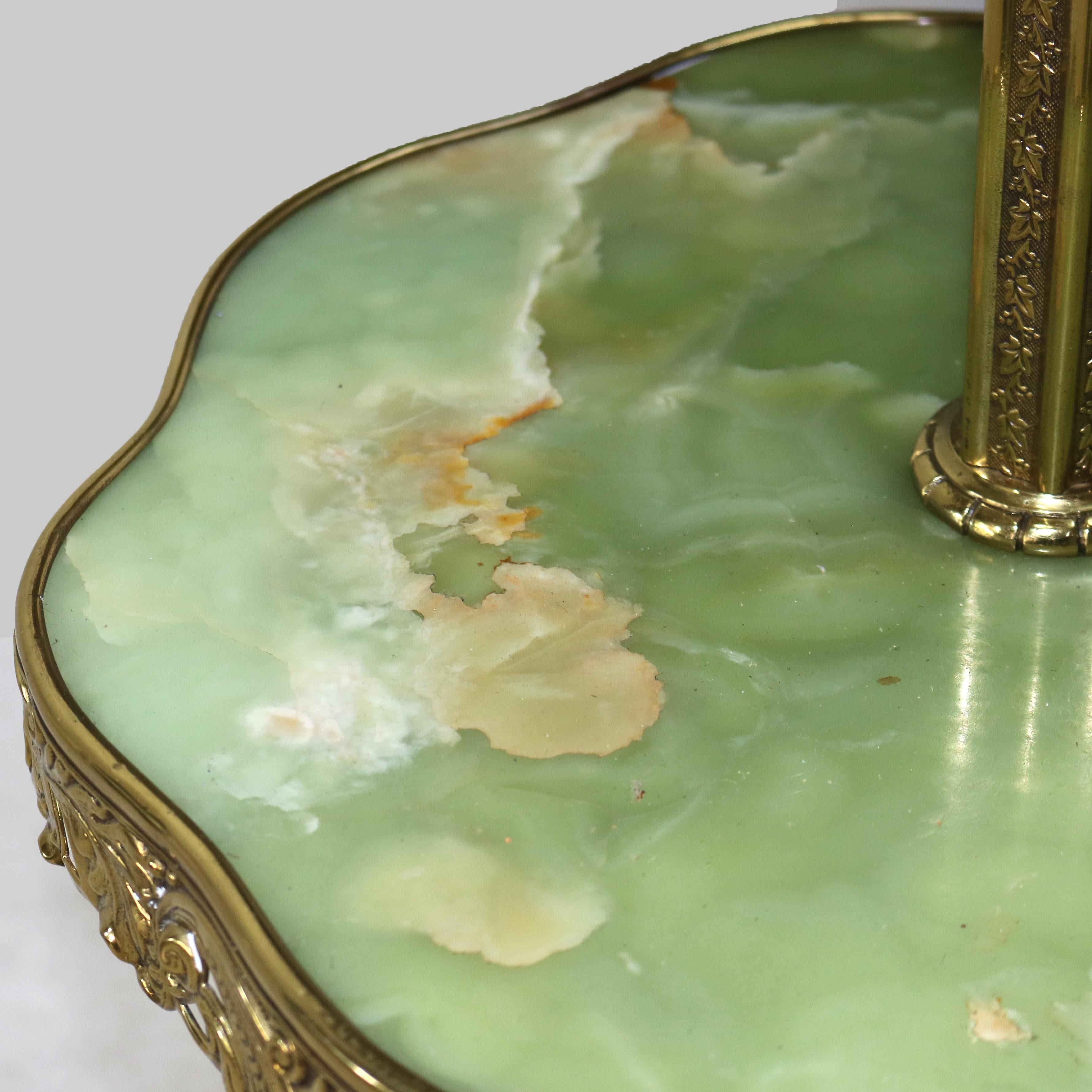Pair Antique Victorian Gilt Bronze, Brass & Green Onyx Piano Floor Lamps, C1890 7