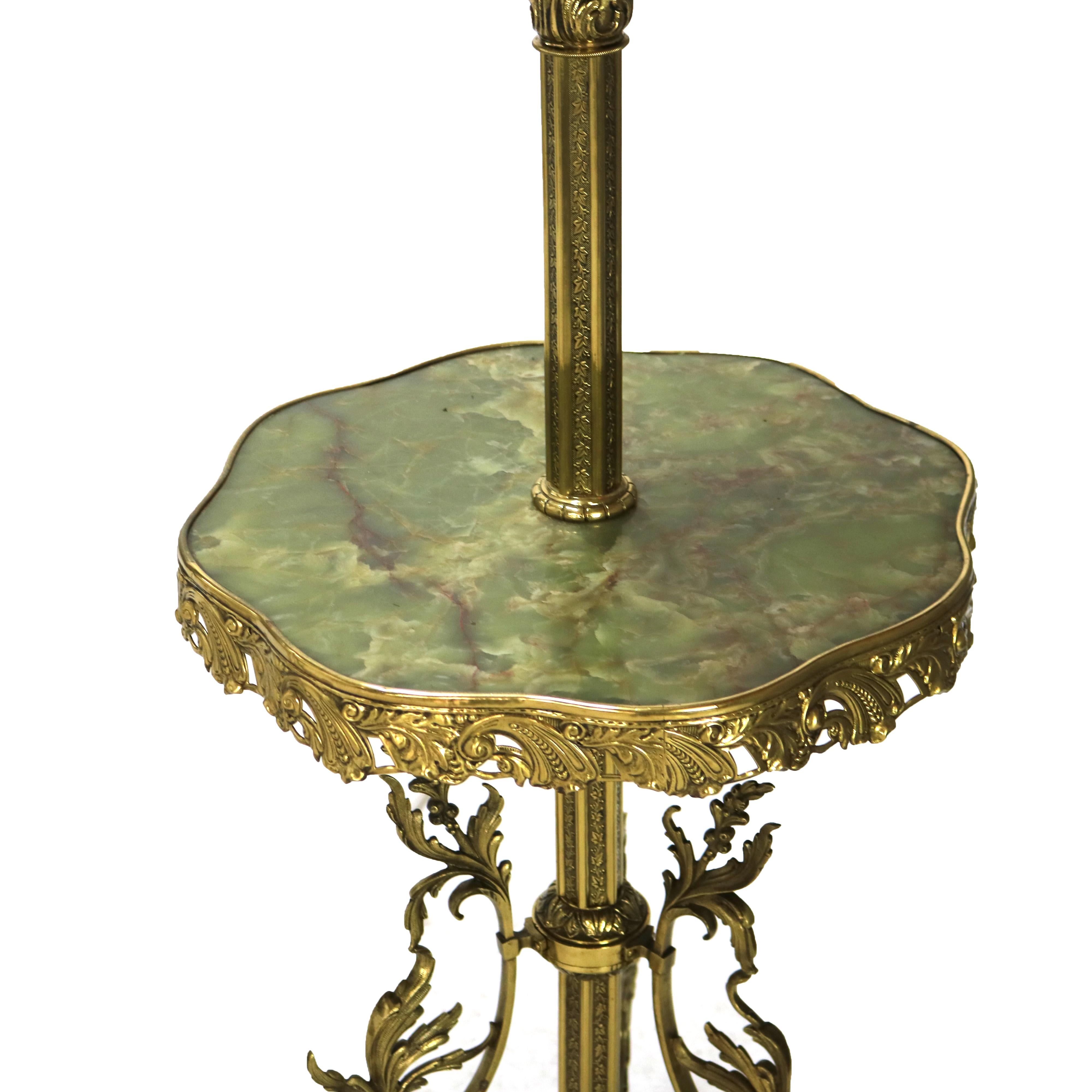 High Victorian Pair Antique Victorian Gilt Bronze, Brass & Green Onyx Piano Floor Lamps, C1890