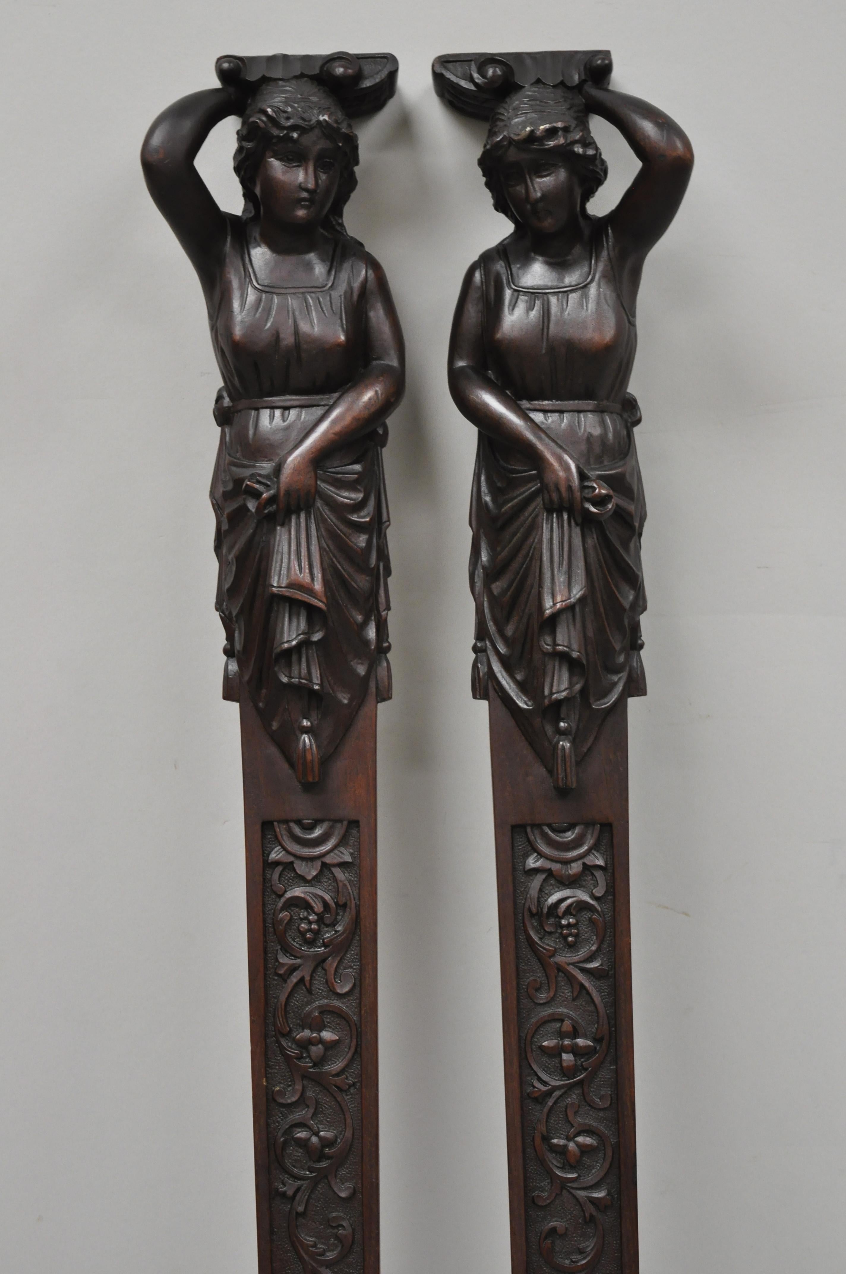 Pair of Victorian Hand Carved Mahogany Figural Maiden Architecture Elements 5