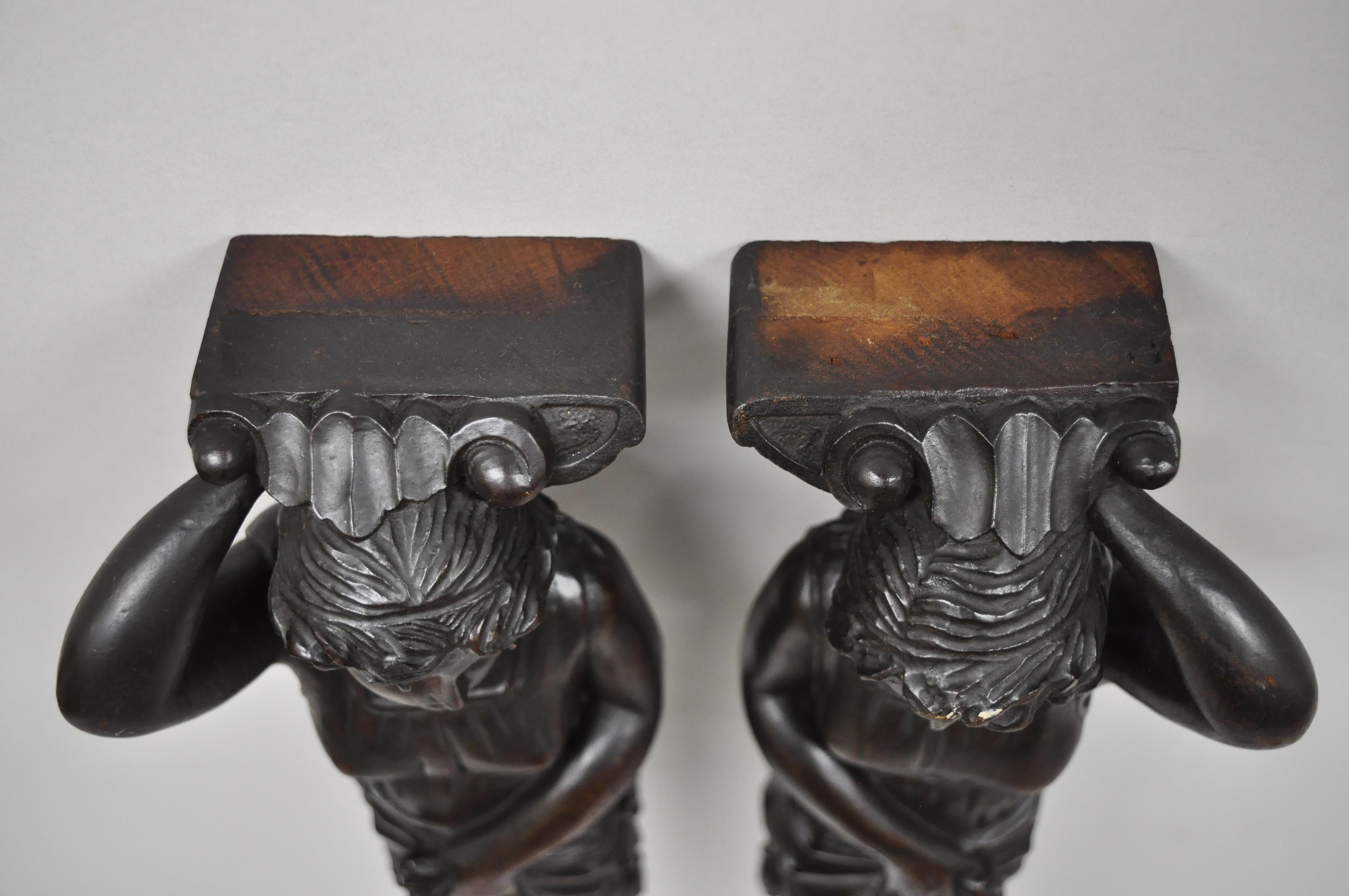 Pair of Victorian Hand Carved Mahogany Figural Maiden Architecture Elements 1