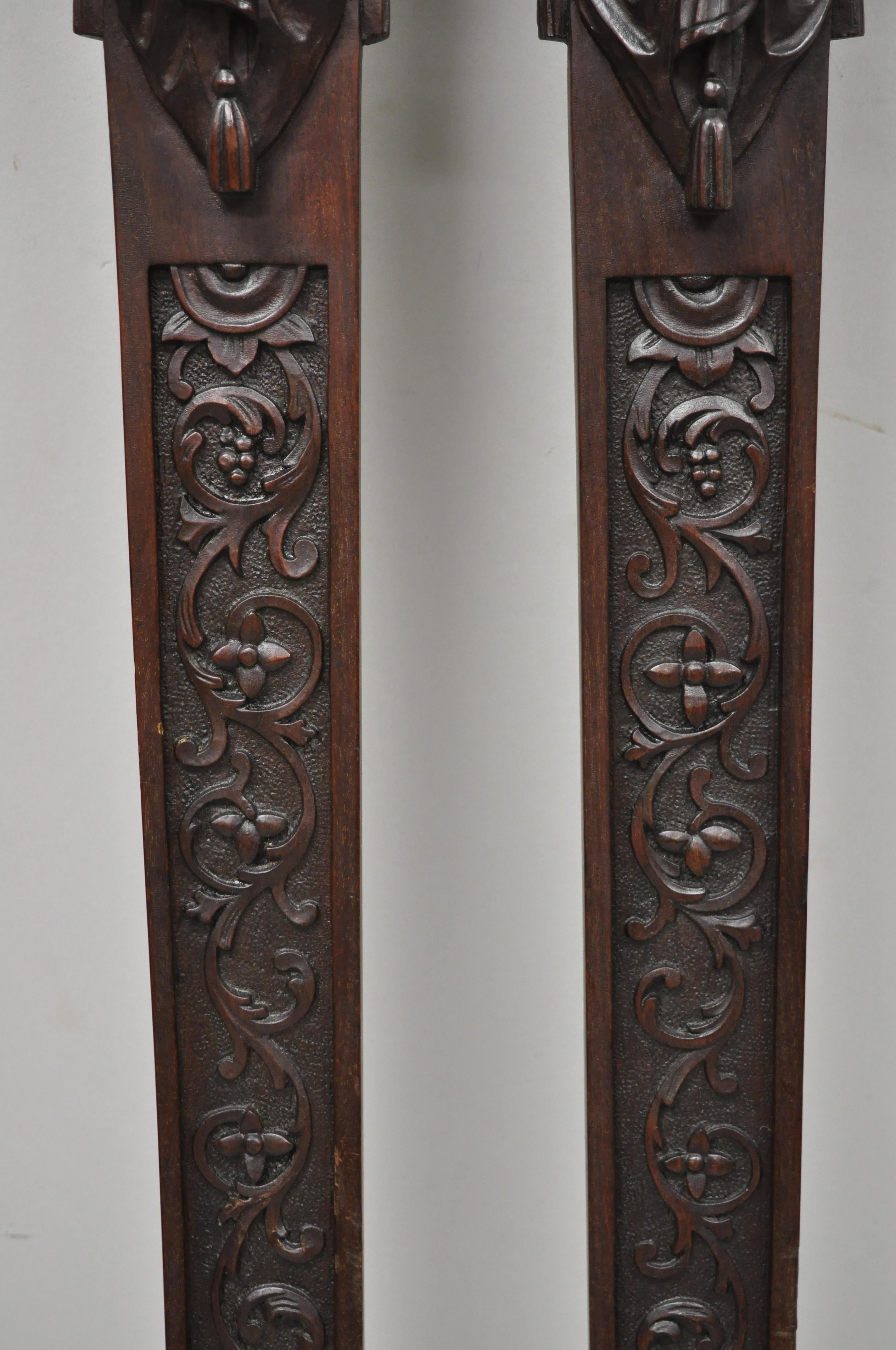 Pair of Victorian Hand Carved Mahogany Figural Maiden Architecture Elements 2