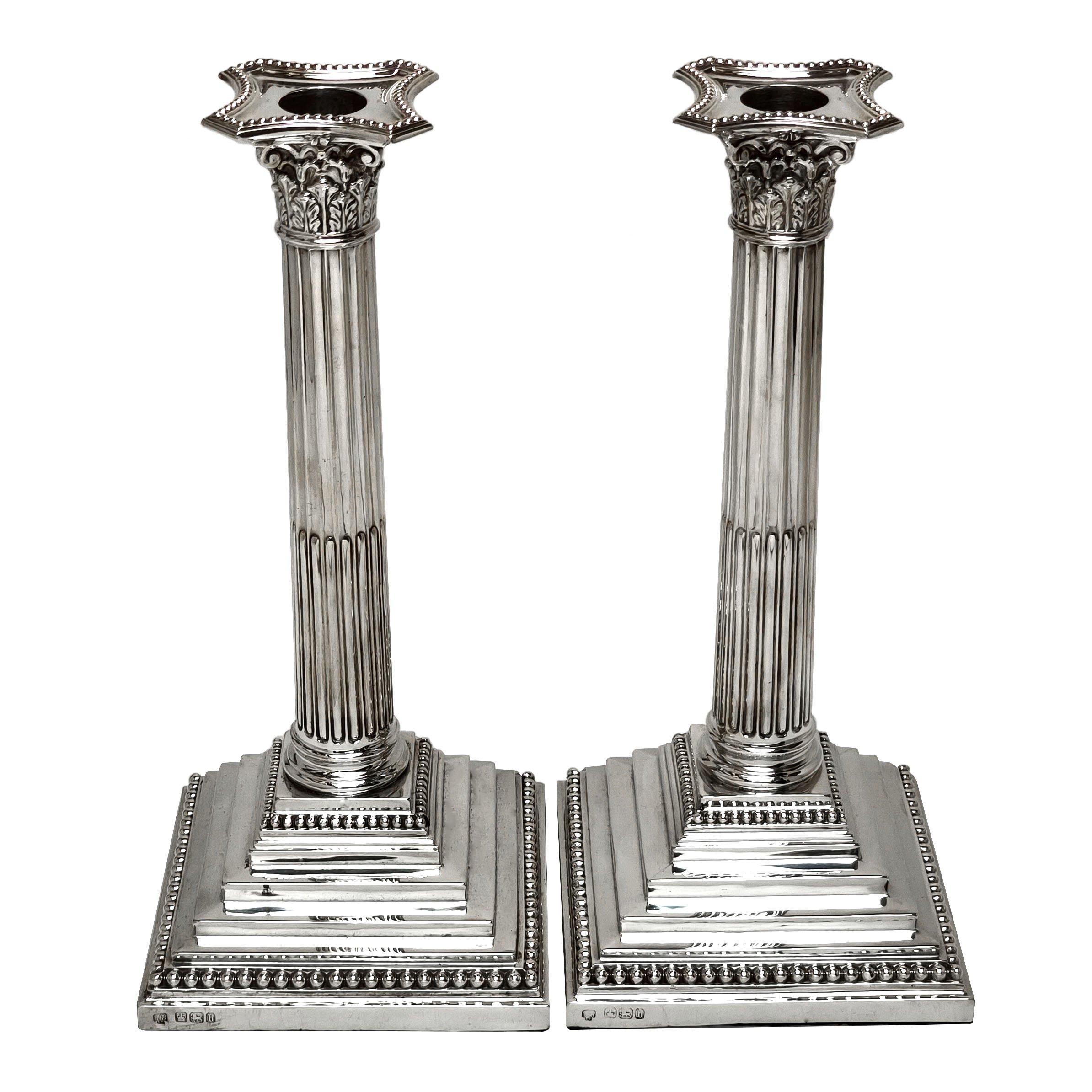 English Pair Antique Victorian Silver 3 Light Candelabra Candlesticks 1894 Corinthian For Sale