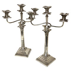 Pair Antique Victorian Silver 3 Light Candelabra Candlesticks 1894 Corinthian