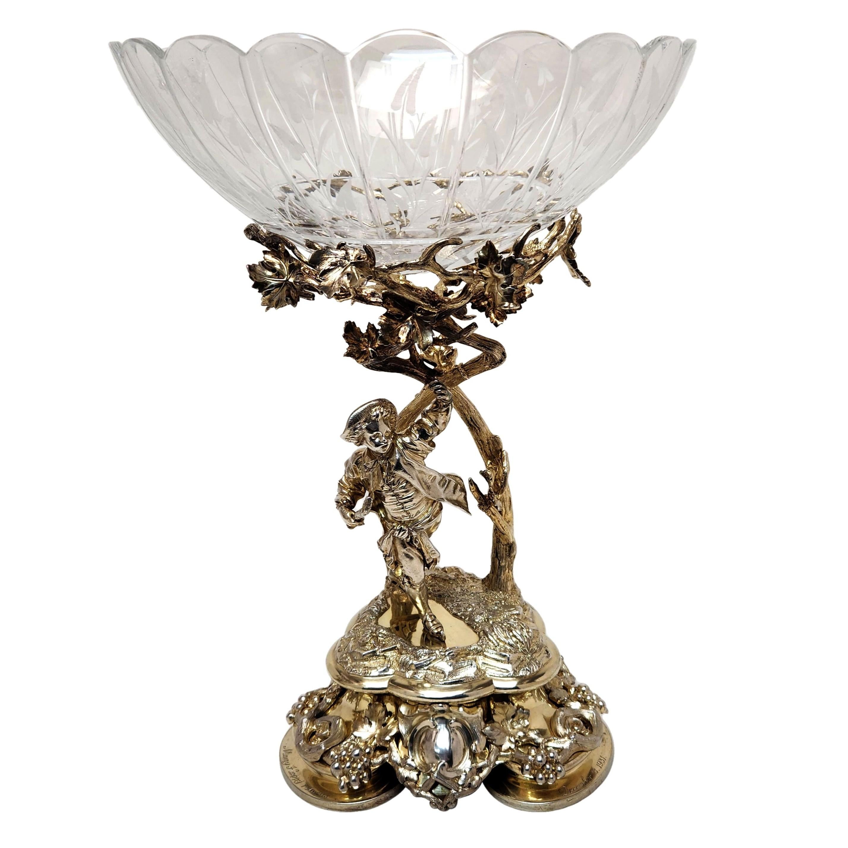 British Pair Antique Victorian Silver Gilt Comports / Centrepieces 1859 For Sale