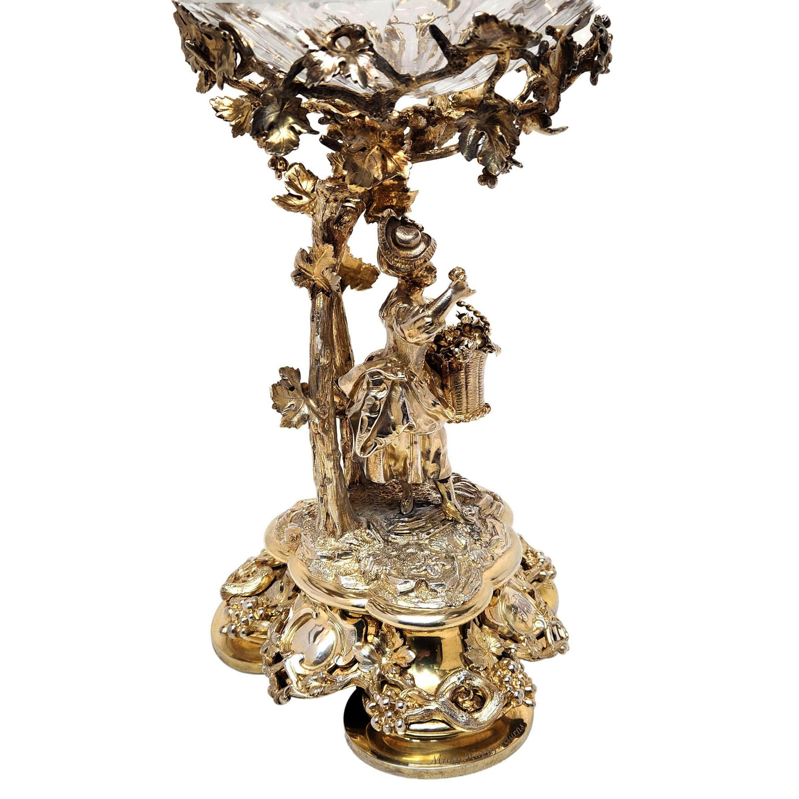 Sterling Silver Pair Antique Victorian Silver Gilt Comports / Centrepieces 1859 For Sale