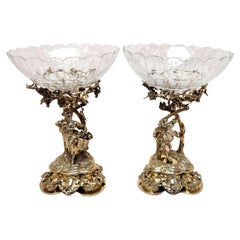 Par de Comportamientos / Centros de Mesa Antiguos Victorianos de Plata Dorada 1859