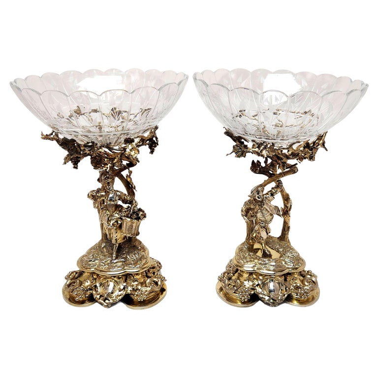 Pair Antique Victorian Silver Gilt Comports / Centrepieces 1859