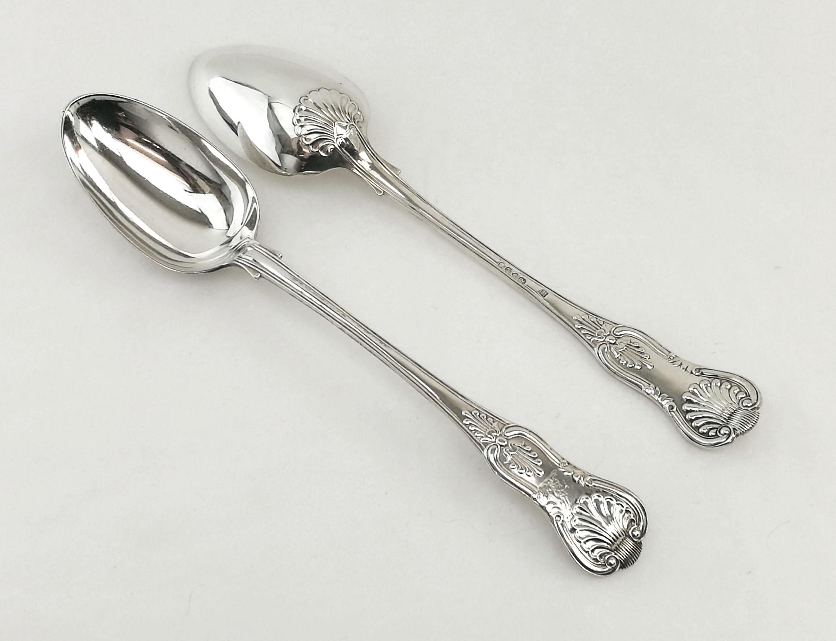 English Antique Victorian Solid Silver Serving Spoons/Stuffing Spoons London 1838, Pair