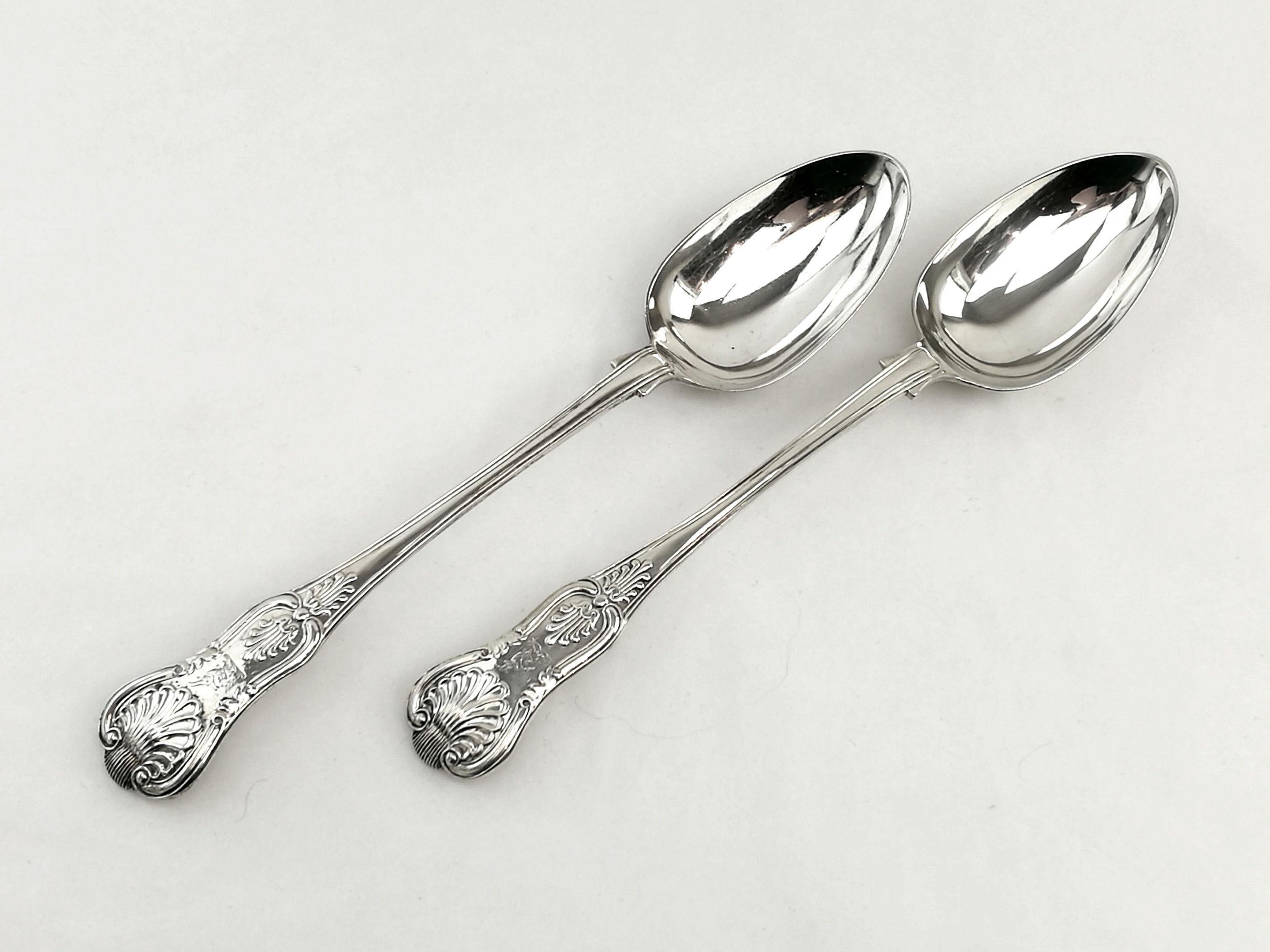 Mid-19th Century Antique Victorian Solid Silver Serving Spoons/Stuffing Spoons London 1838, Pair