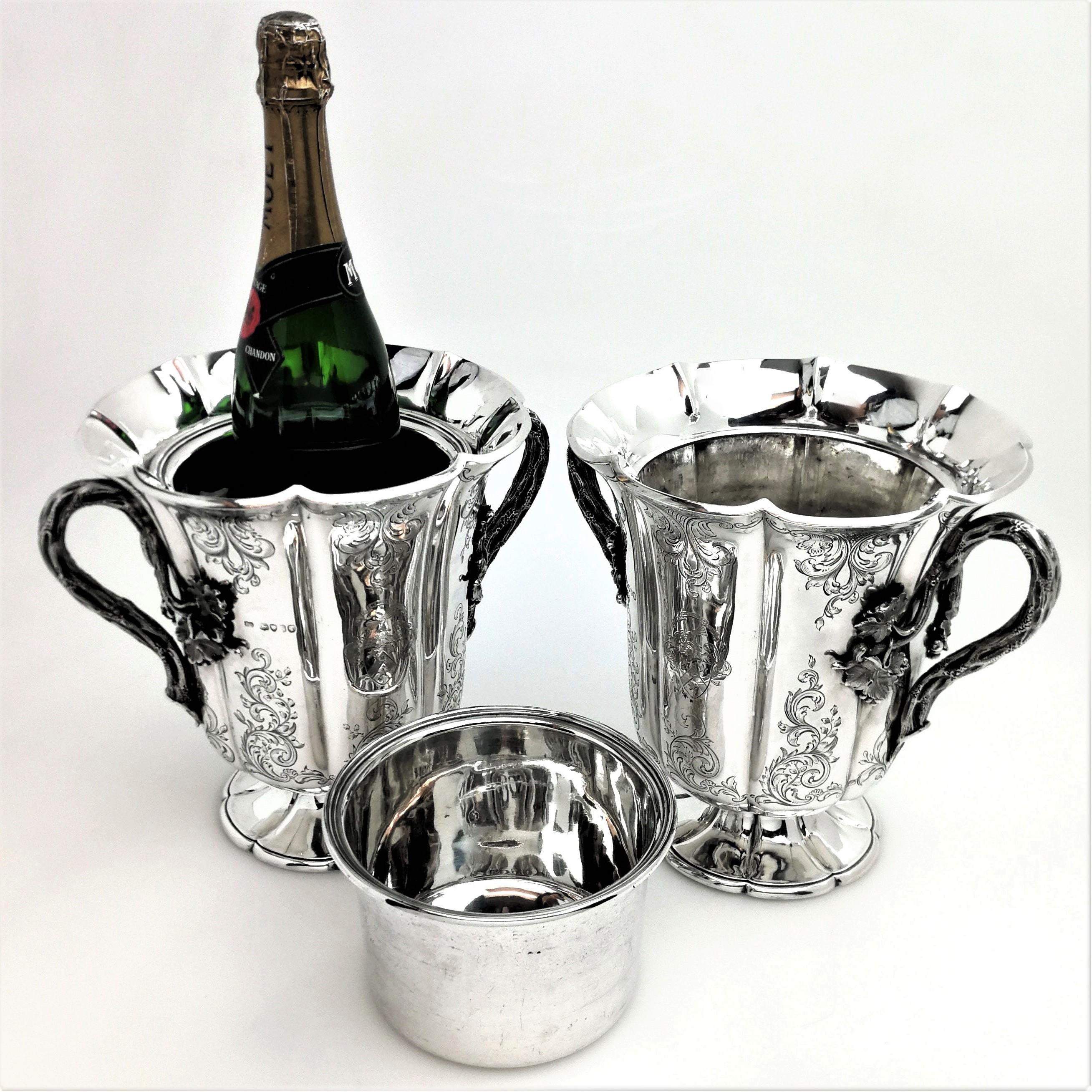 Pair of Antique Victorian Sterling Silver Wine Coolers / Champagne Buckets, 1844 6