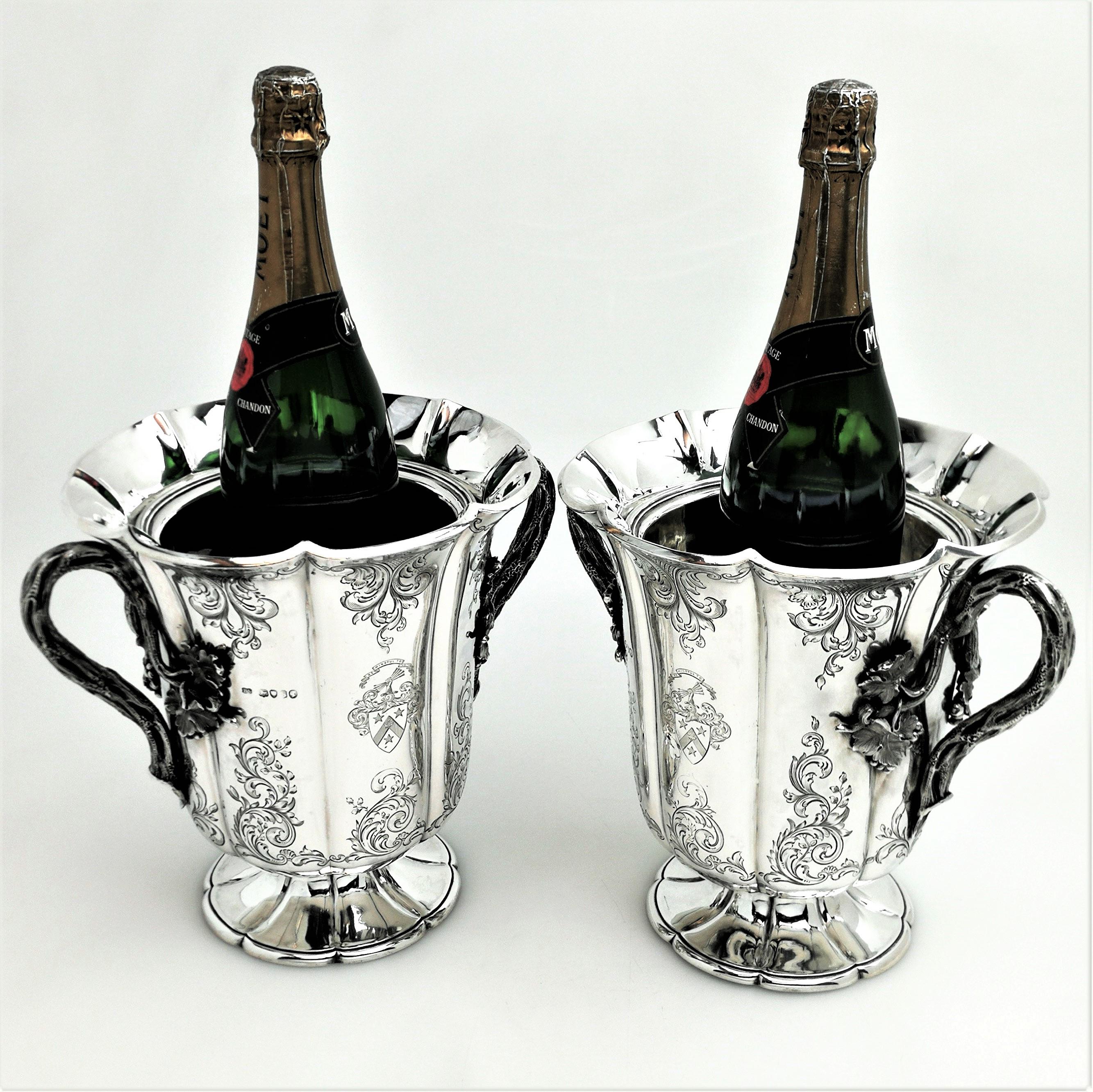 Pair of Antique Victorian Sterling Silver Wine Coolers / Champagne Buckets, 1844 9