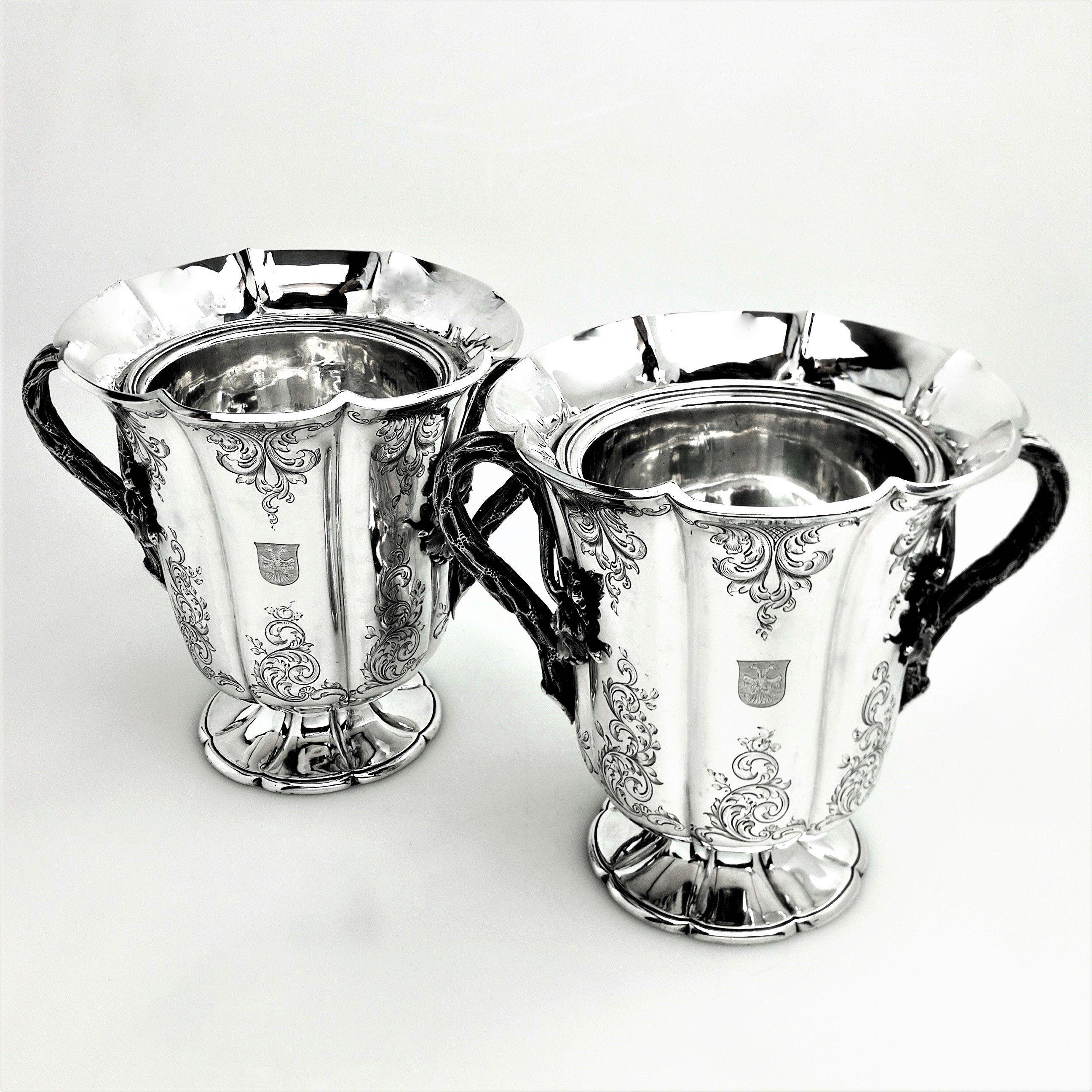 English Pair of Antique Victorian Sterling Silver Wine Coolers / Champagne Buckets, 1844
