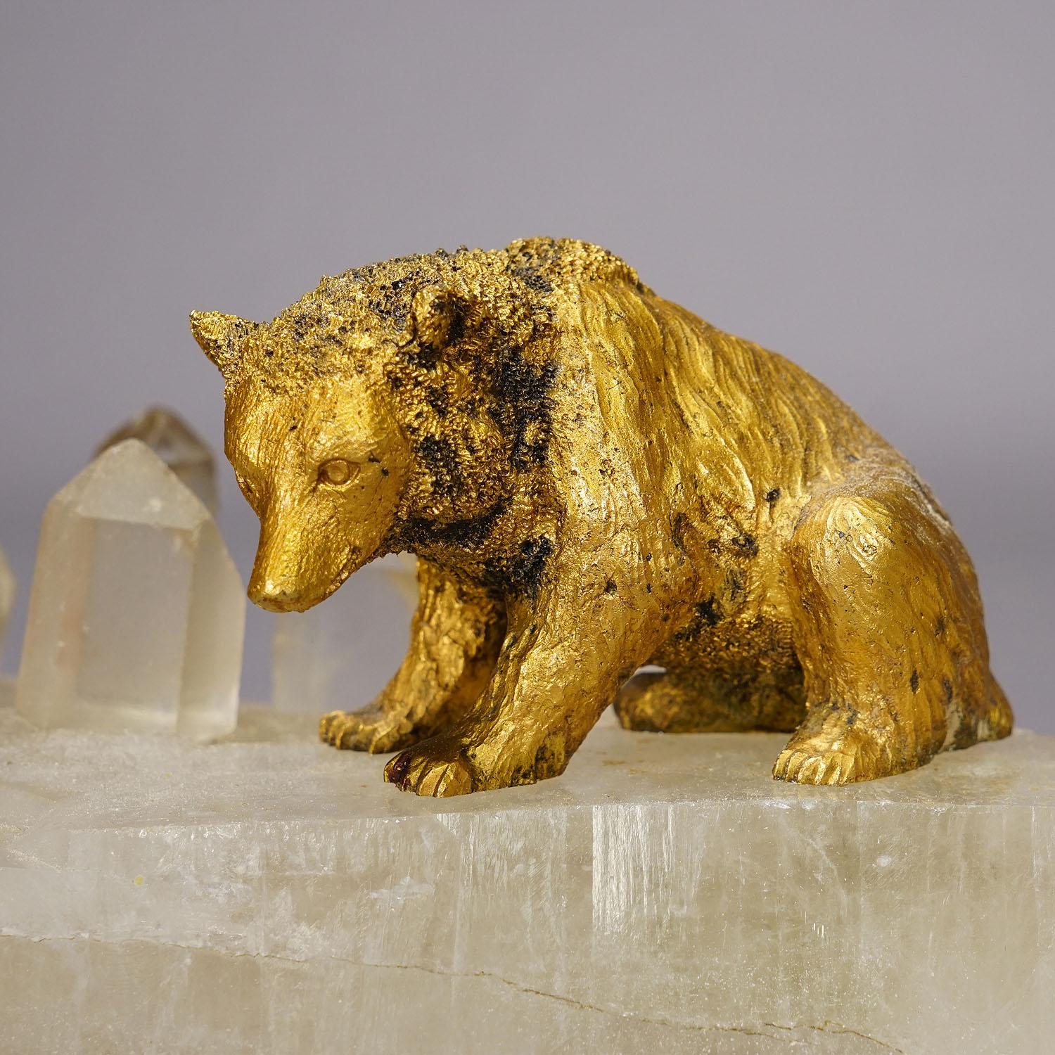 Paire d'ours en bronze ancien de Vienne sur une roche en cristal en vente 2
