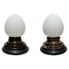 Pair Antique Vintage Bauhaus Kandem Opaline Glass Flush Mounted Pendant Lights
