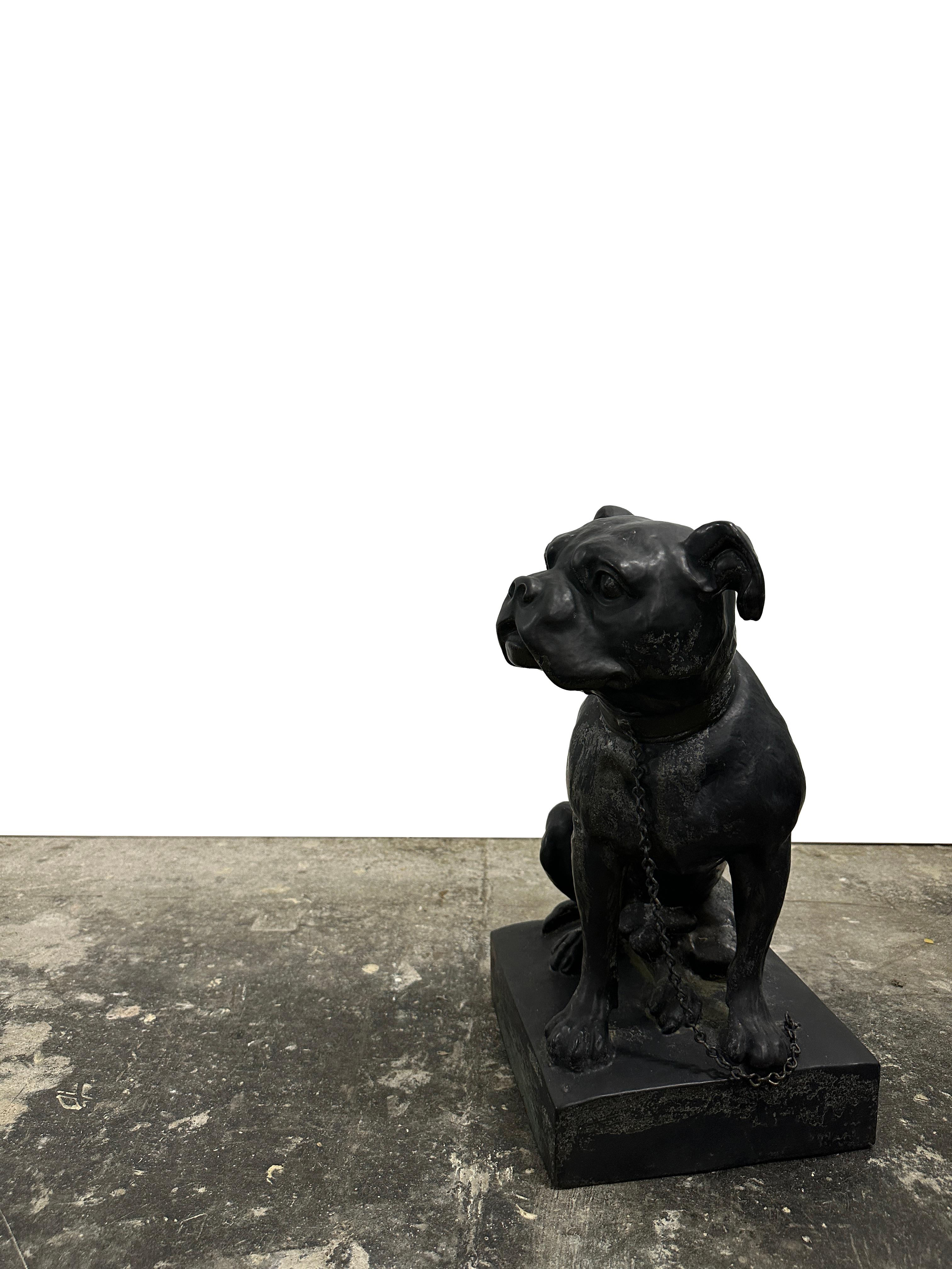 Pair Antique Vintage French Cast Iron Bronze Bulldogs Animal Statue Sculpture 1