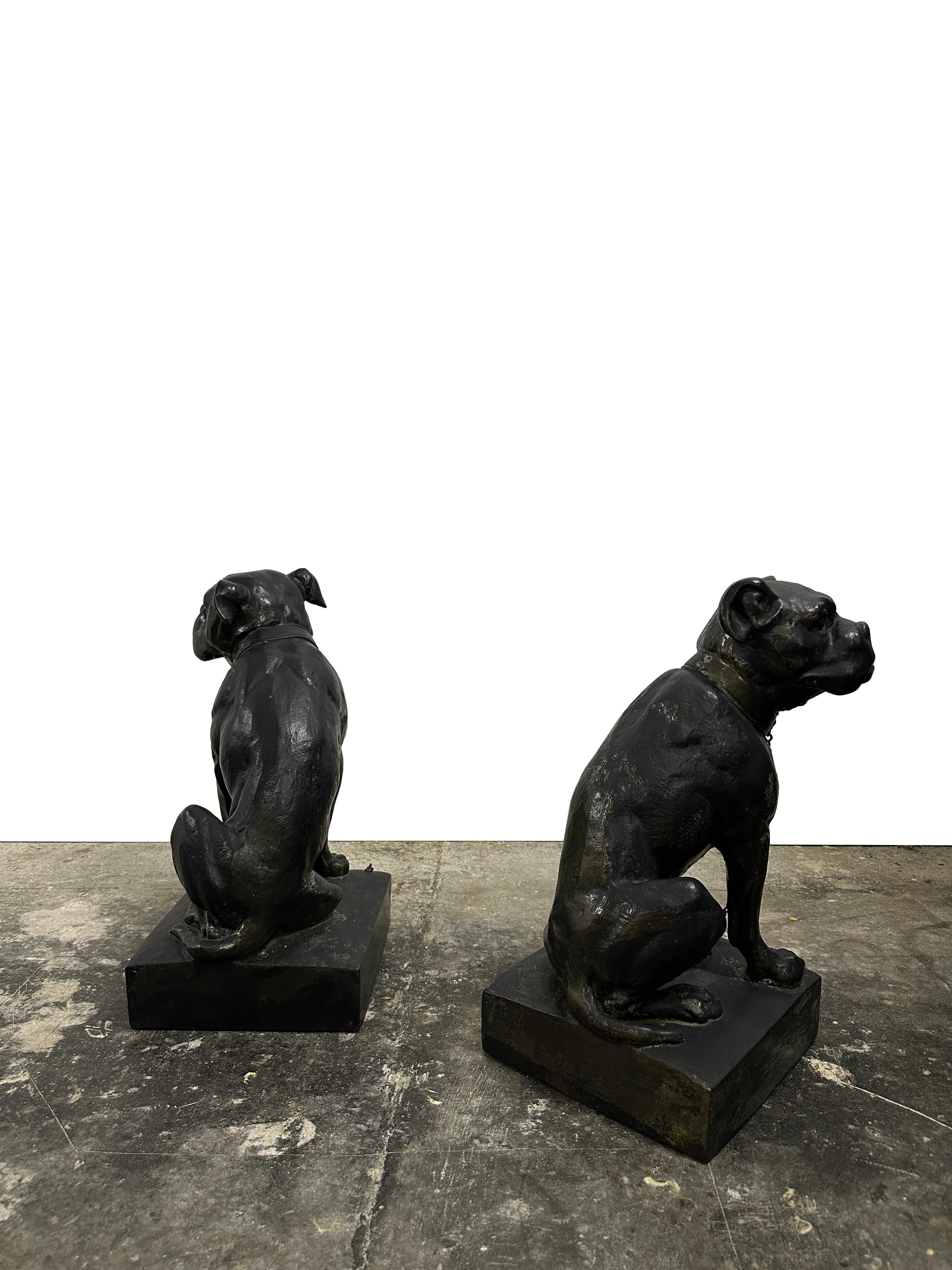 Pair Antique Vintage French Cast Iron Bronze Bulldogs Animal Statue Sculpture 4