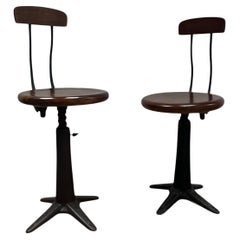 Pair Antique Vintage Industrial Singer Sewing Spring Back Factory Chairs Stool