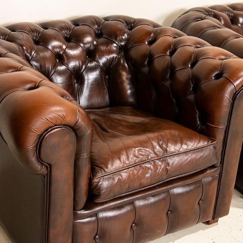 20th Century Vintage Leather English Chesterfield Club Chairs