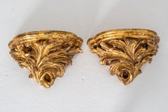 1920s Baroque Revival Water Gilt Wall Brackets, Carved Wood, Pair
