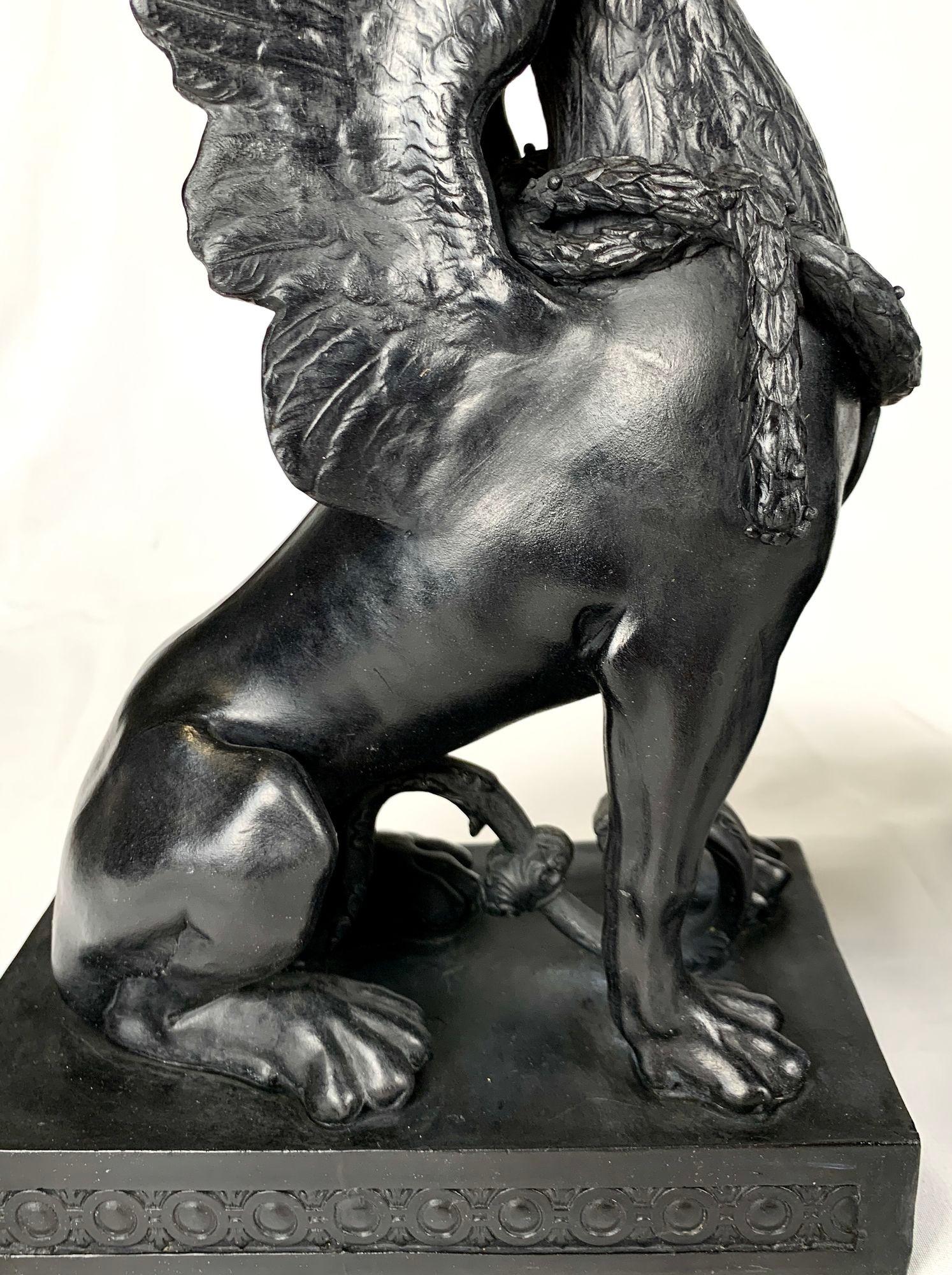 Pair Antique Wedgwood Black Basalt Griffins England Circa 1865 4