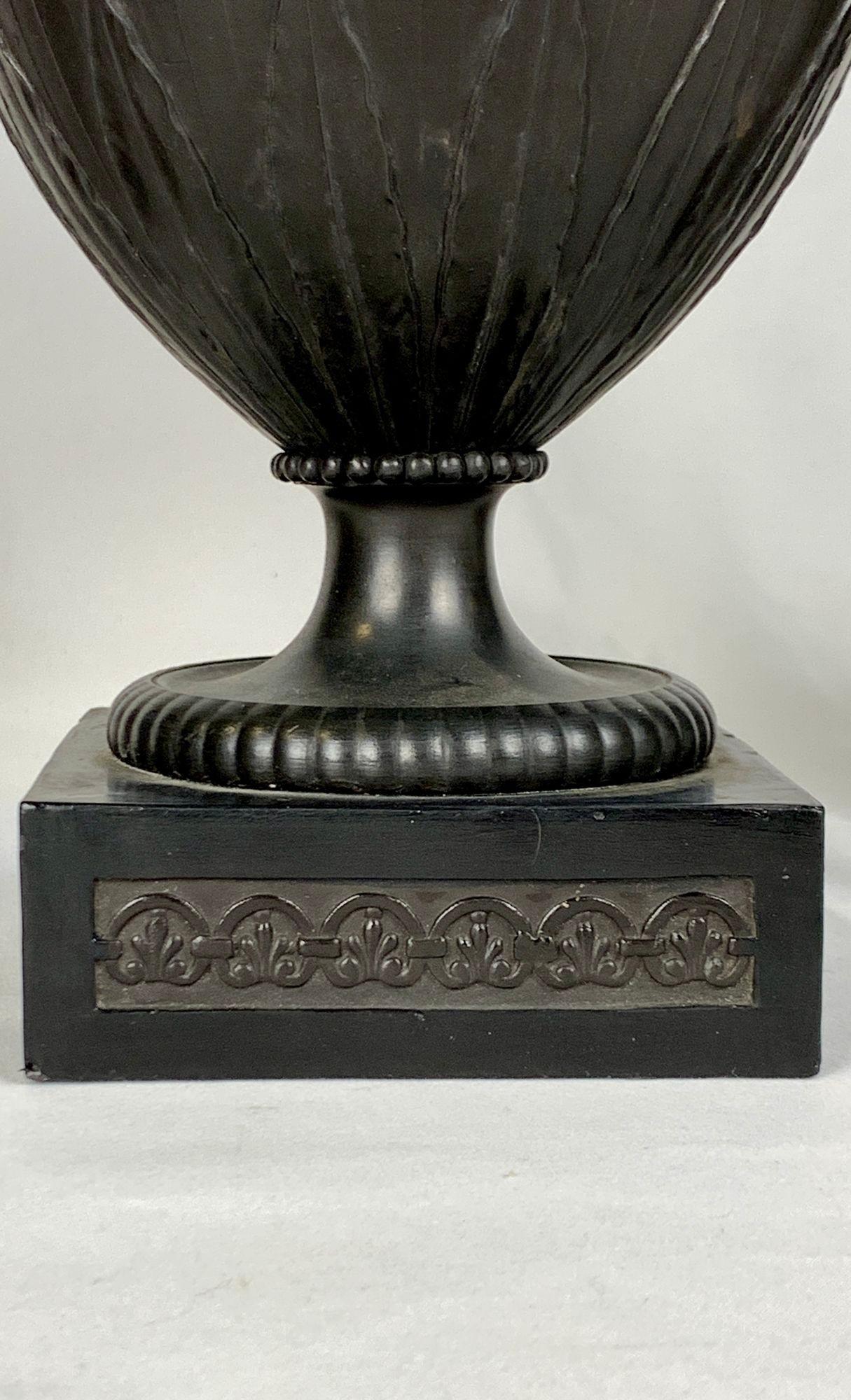 Pair Antique Wedgwood Black Basalt Griffins Flank a Wedgwood Black Basalt Jar 2