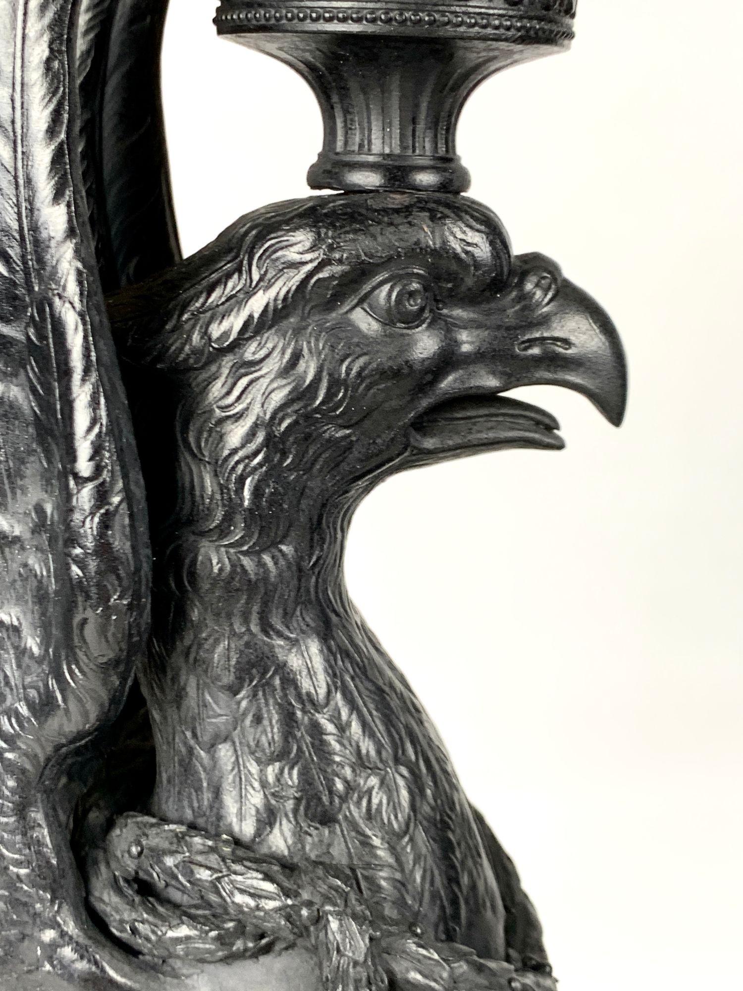 Pair Antique Wedgwood Black Basalt Griffins Flank a Wedgwood Black Basalt Jar 6