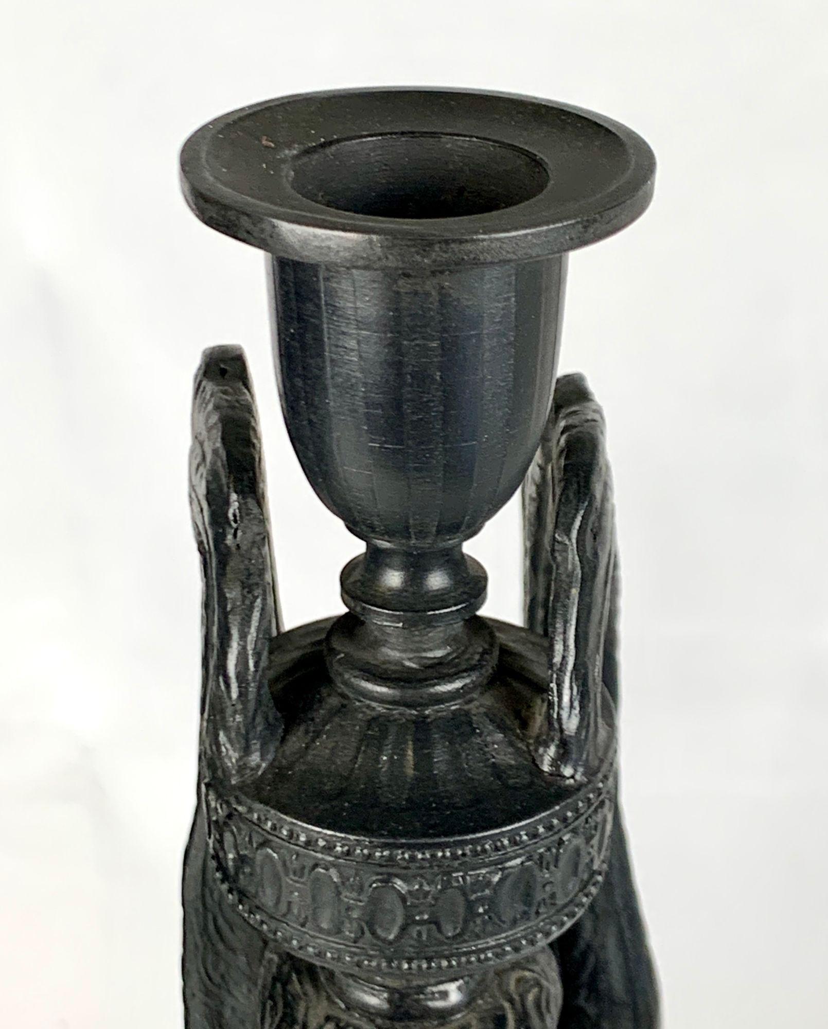 Pair Antique Wedgwood Black Basalt Griffins Flank a Wedgwood Black Basalt Jar 8