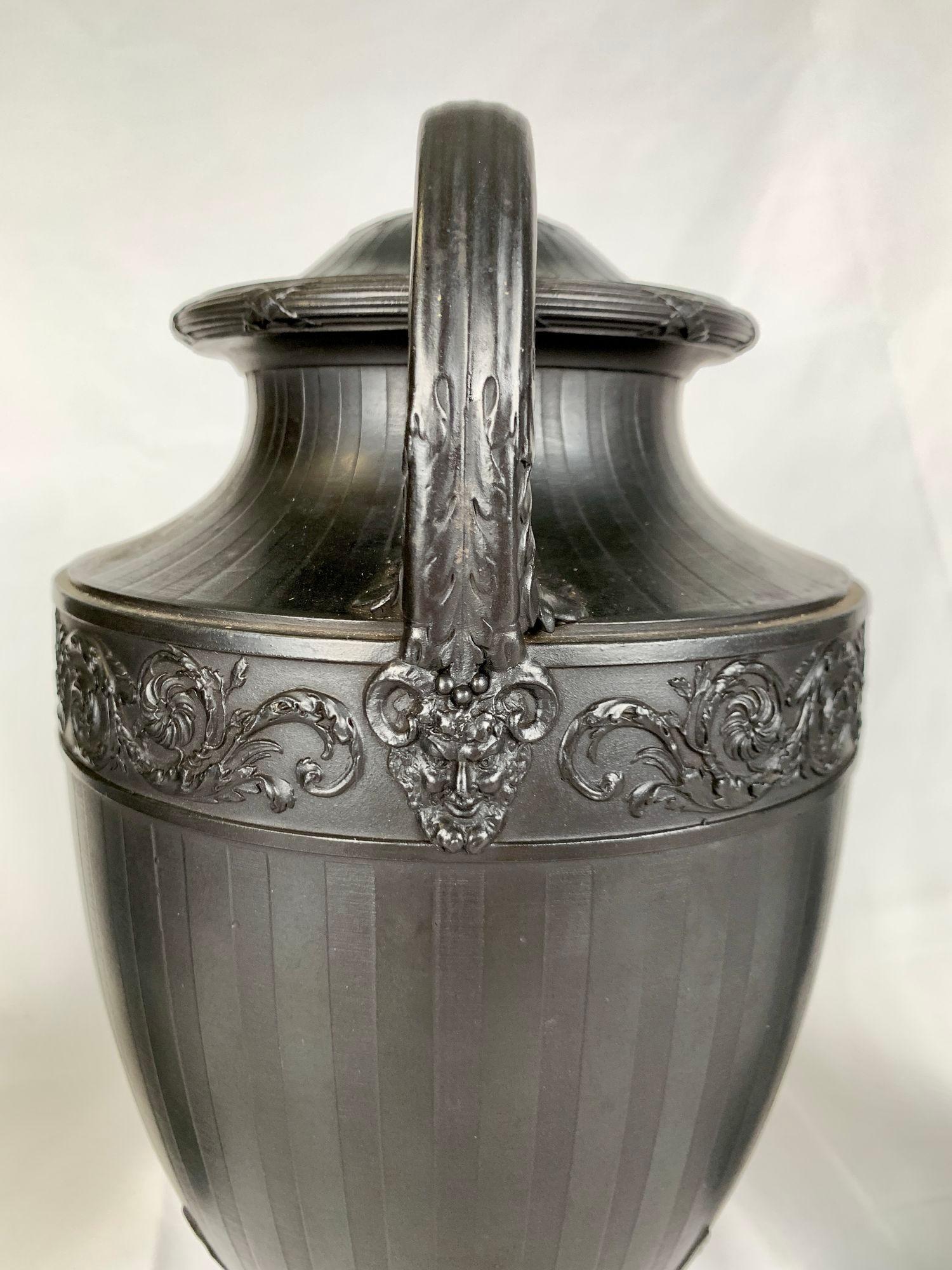 Pair Antique Wedgwood Black Basalt Griffins Flank a Wedgwood Black Basalt Jar 1