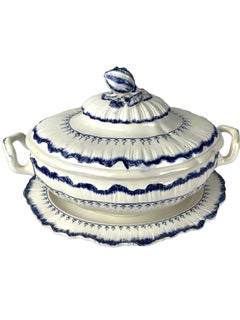 Pair Antique Wedgwood Blue and White Soup Tureens Mared Pattern Circa 1840