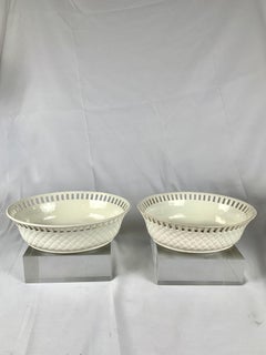 Pair Antique Wedgwood Creamware Baskets and Stands England Circa 1840