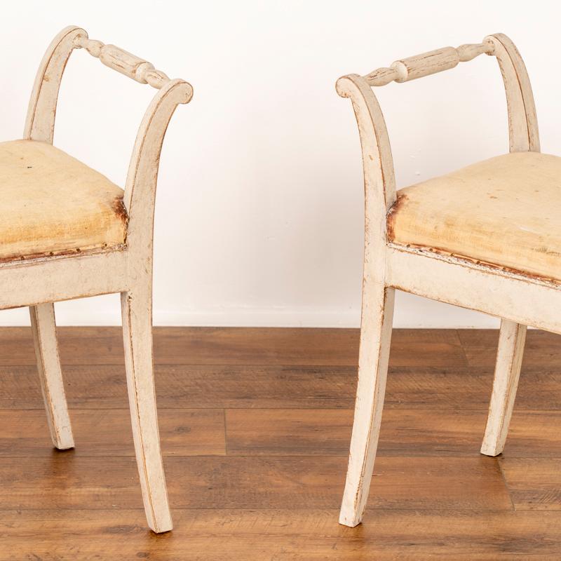 Swedish Pair, Antique White Painted Stools or Tabourets from Sweden