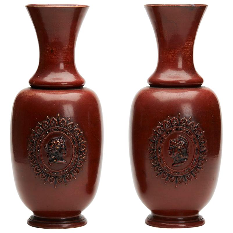 Paar antike römische Wilhelm-Schiller-Porträt-Kamee-Vasen