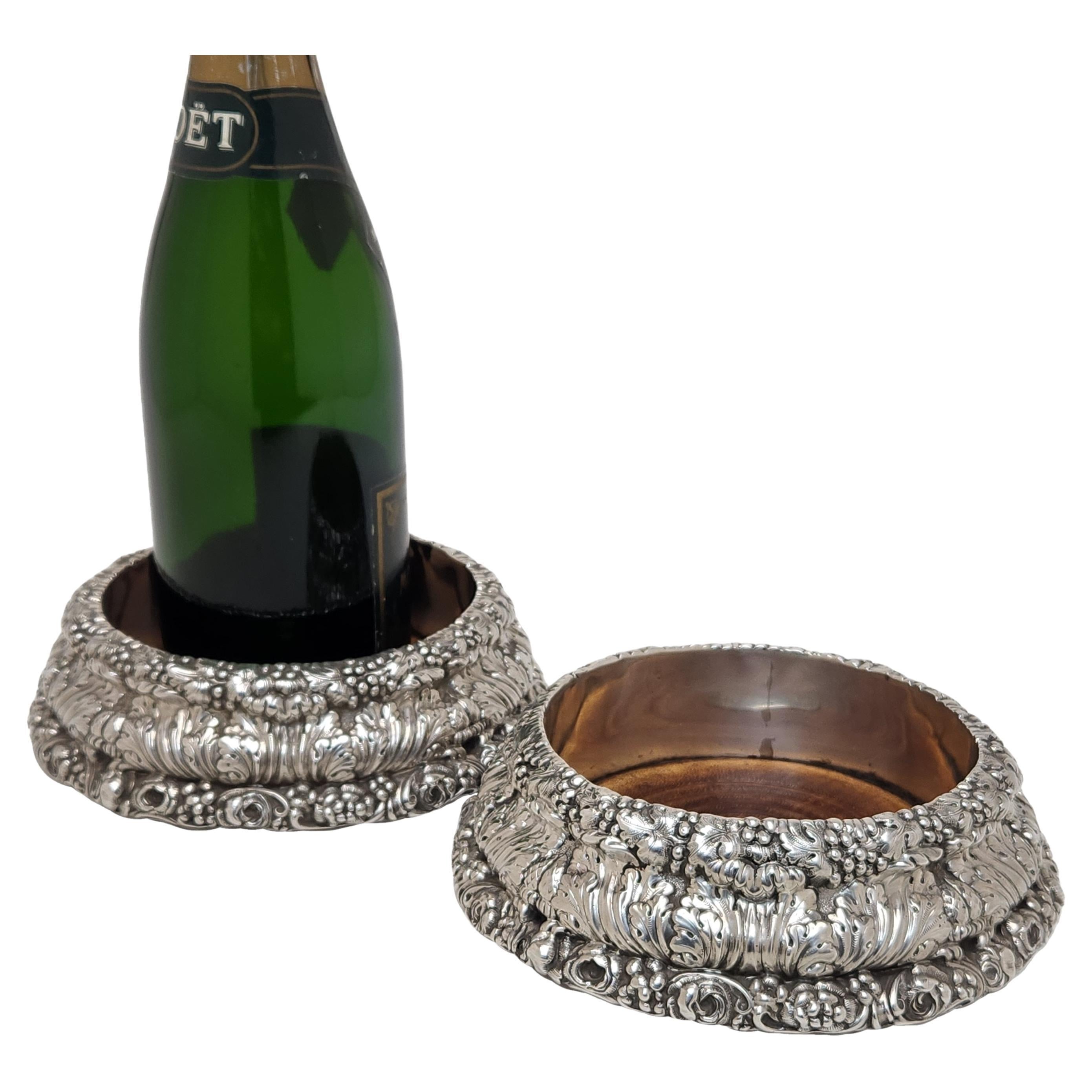 Par de posavasos antiguos para botellas de vino William IV / posavasos para champán Sheffield 1830
