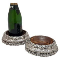 Pair Antique William IV Wine Bottle Coasters / Champagne Coasters Sheffield 1830